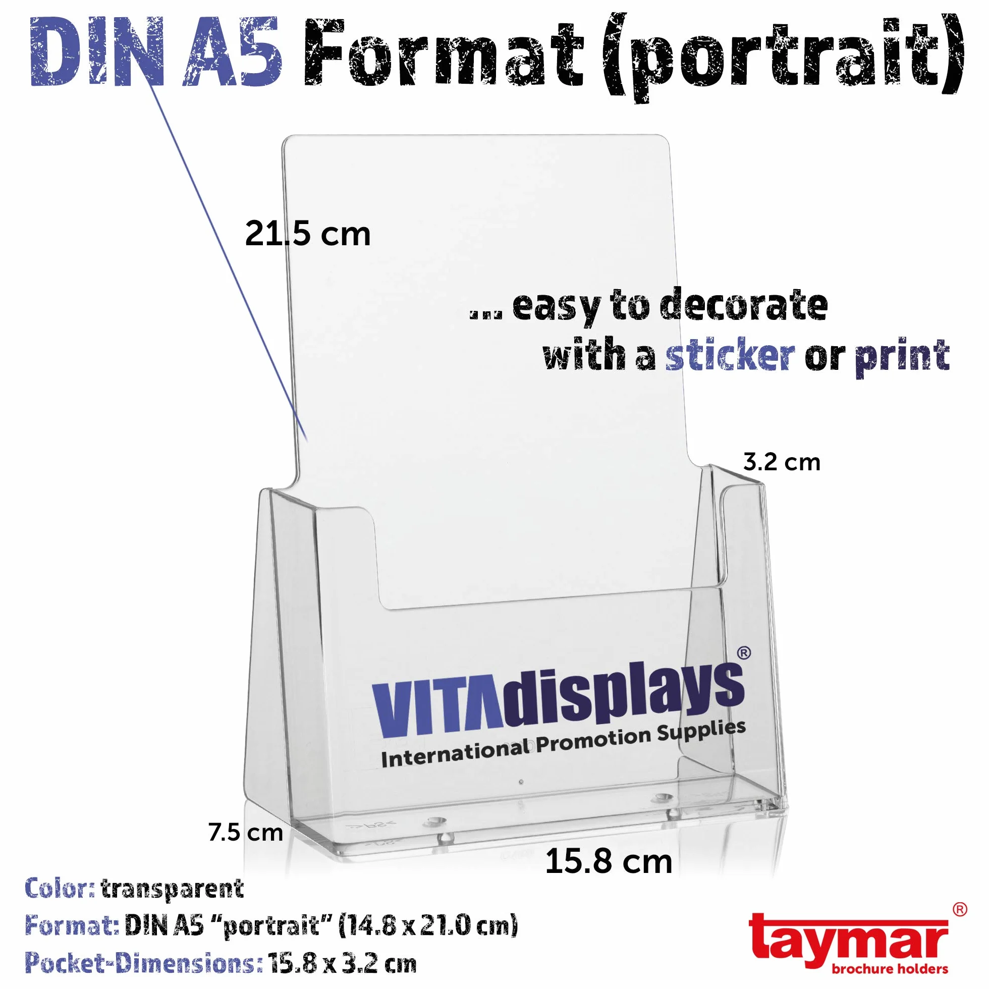 Taymar Présentoir à prospectus Porte-brochures Format DIN long Lot de 5 Format A5 Transparent