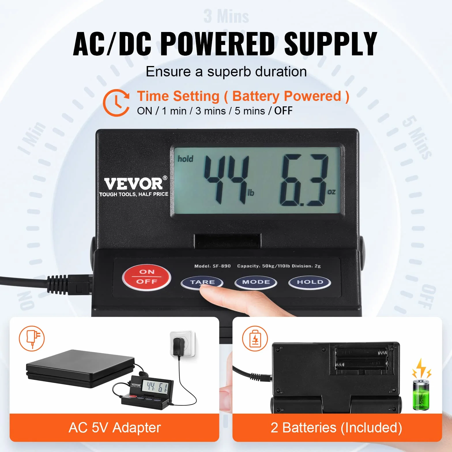 VEVOR Balance Postale Numérique 50 kg Pèse-colis de Précision 2 g avec Tare Maintien Écran LCD Pliable 90°