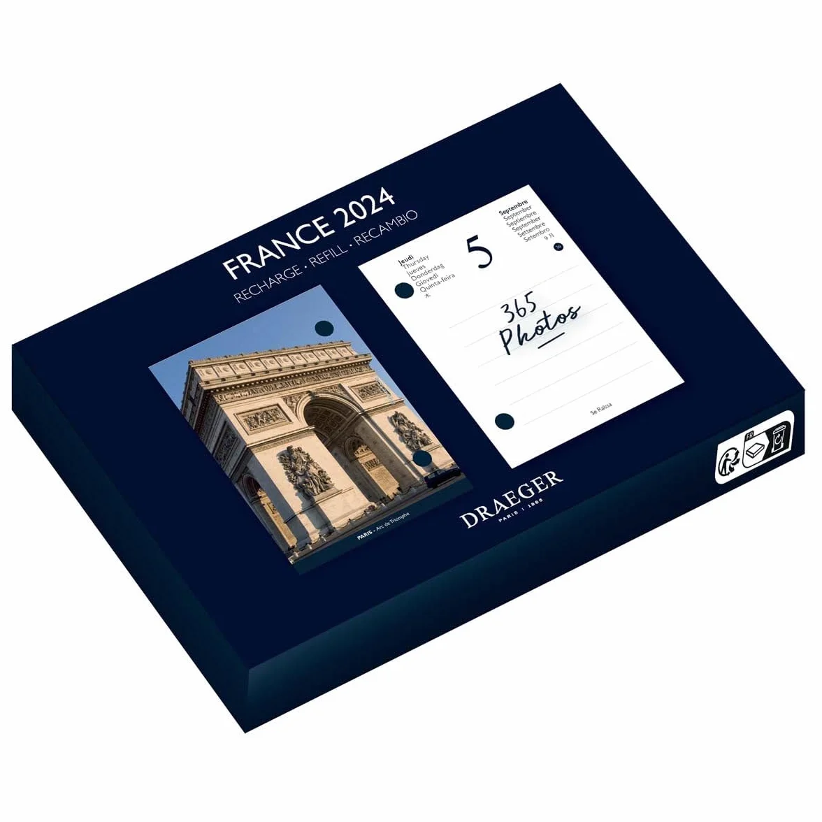 DRAEGER PARIS 1886 Recharge Éphéméride Agenda Yvon 2024-365 Feuillets Photos Chats Multilingue Français Anglais Espagnol Compatible Socle Bambou 11x1.5x16cm