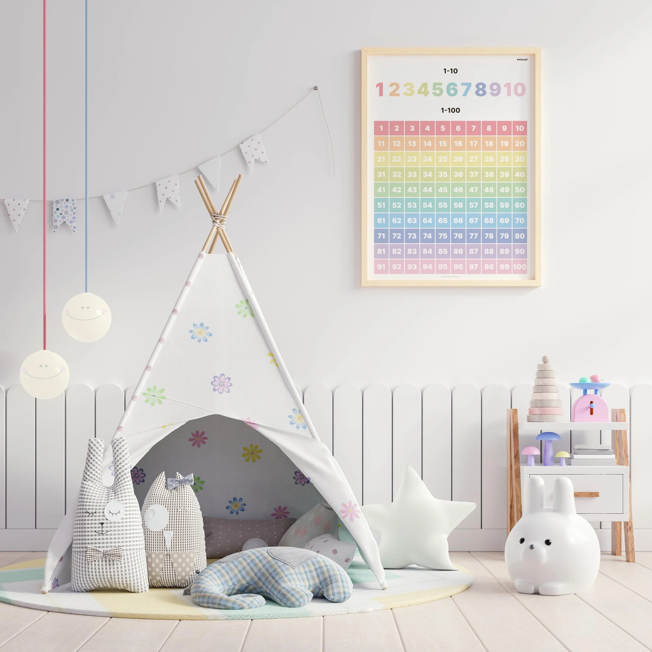 Poster éducatif chiffres 1-100 DIN A1 84x60 cm pour enfants - Décoration murale couleurs vives