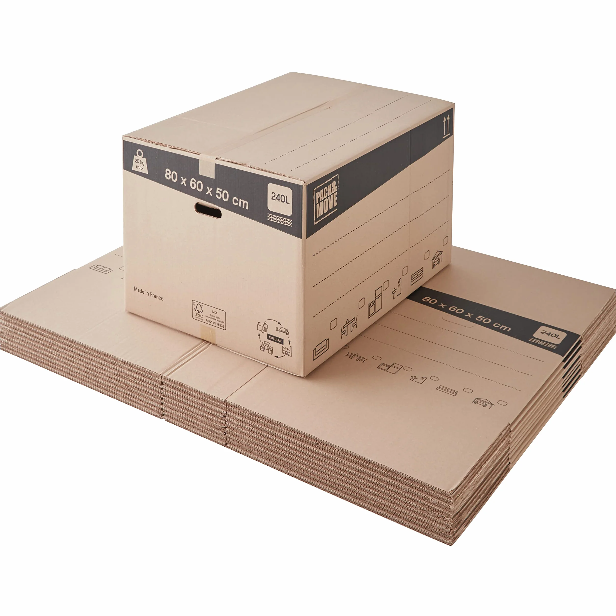 Cartons déménagement XXL 80 x 60 x 50 cm Poignées renforcées Lot 10