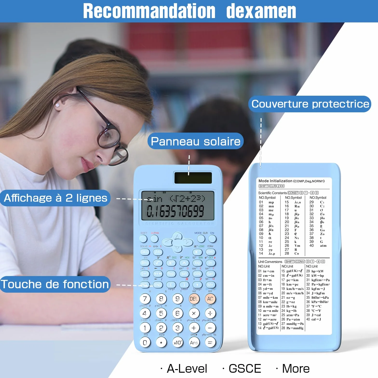 NEWYES 991MS-II Calculatrice Scientifique 401 Fonctions Bleu