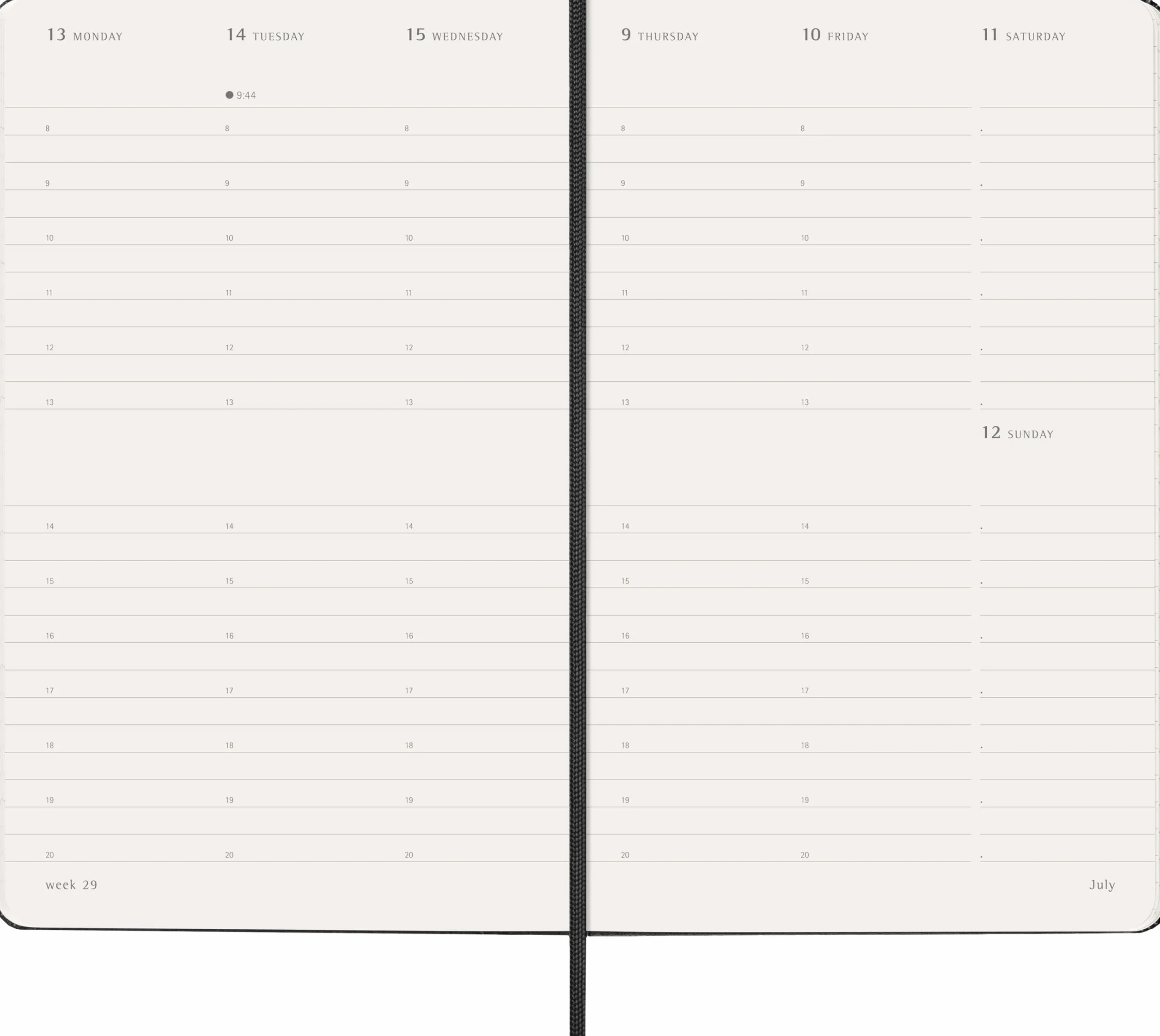 Moleskine Agenda Hebdomadaire Vertical 2026 12 Mois Couverture Rigide Noire 13x21 cm
