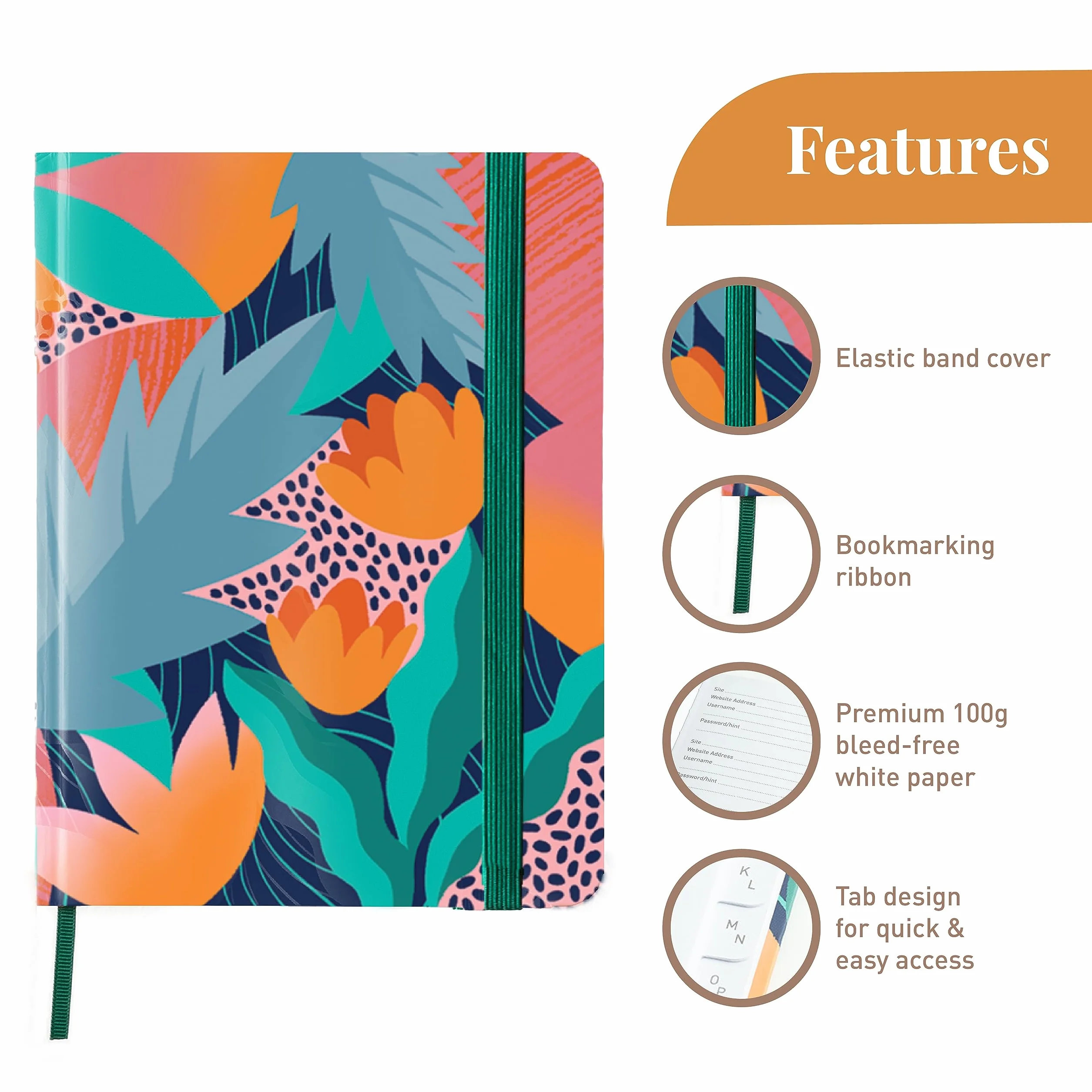 Rileys & Co. Carnet de Mot de Passe avec Onglets A-Z - Cahier Répertoire Alphabétique 15x11 cm Floral
