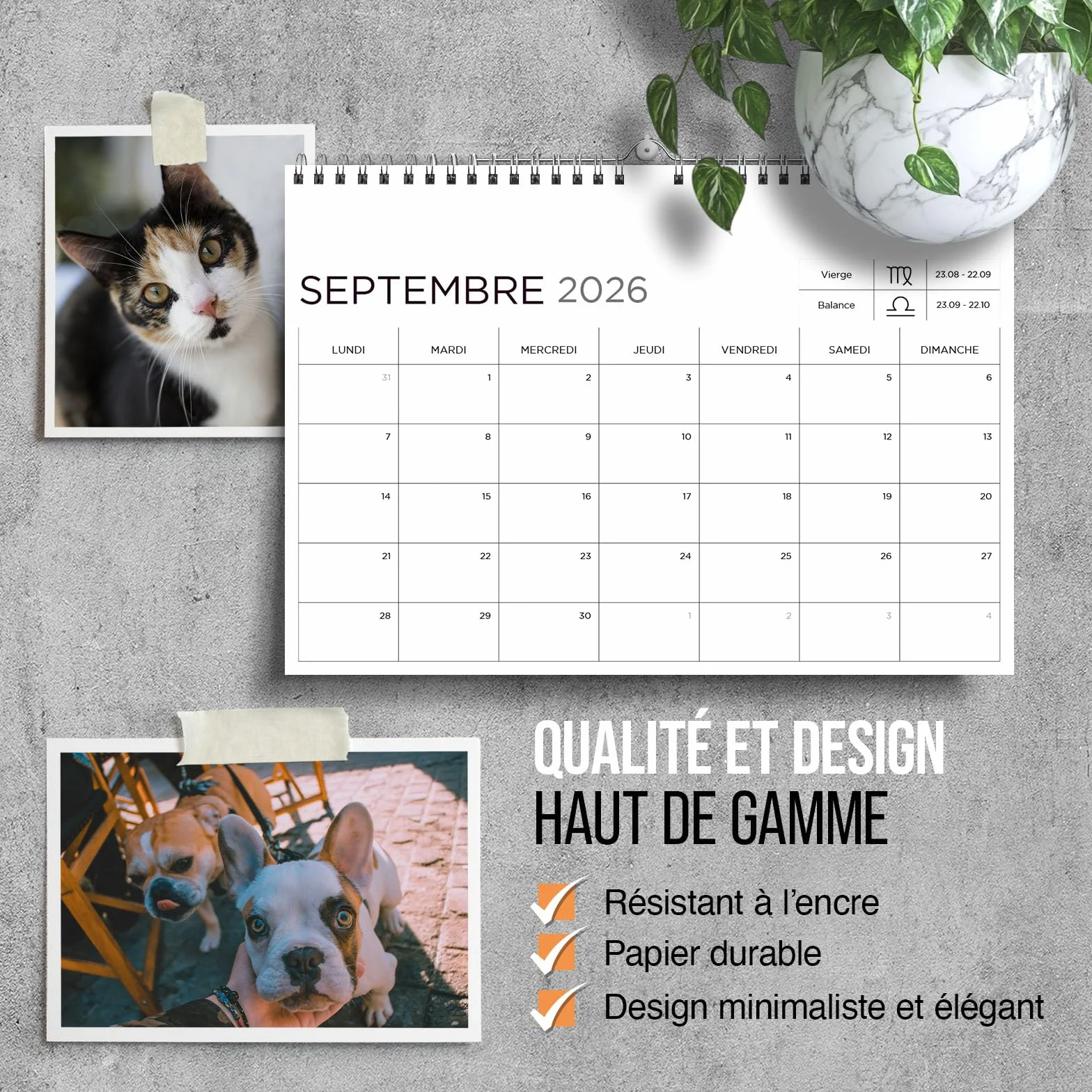 ZENO Calendrier Mural 2026 2027 18 Mois Janvier 26 à Juin 27 Planning Mensuel Organiseur Familial