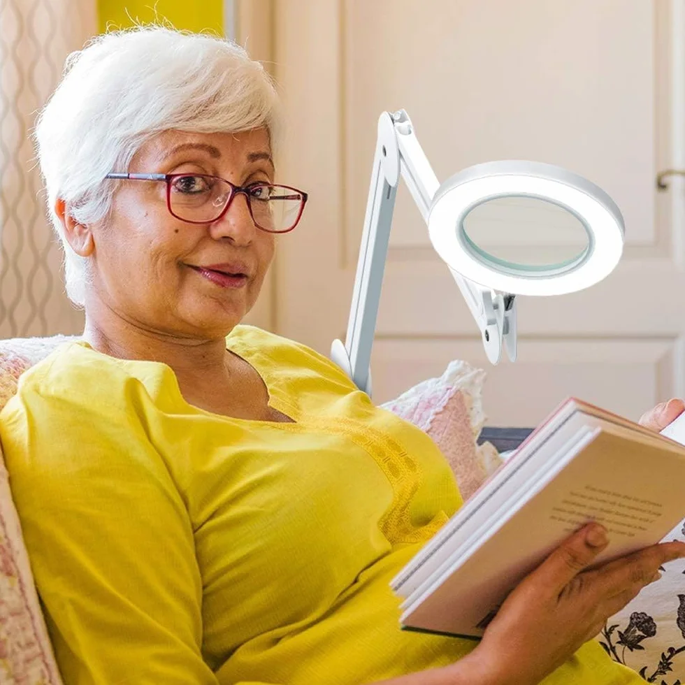 Lampe Loupe LED 5 Dioptries Lumière Travail Lentille Verre 105 mm Bras Pivotant Pince Table Dimmable 3 Températures
