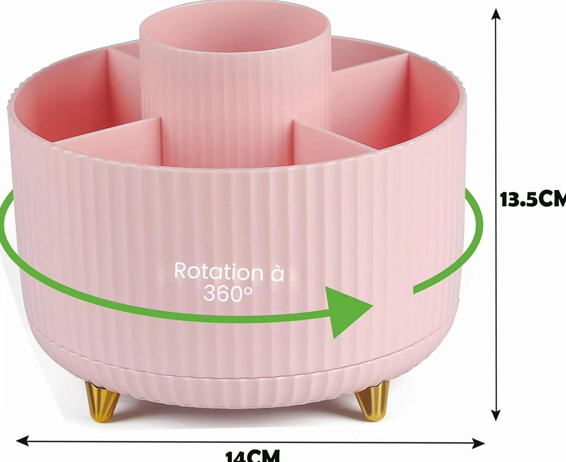 Support Rotatif à 360° pour Bureau, Pot à Crayon 5 Compartiments, Rangement Stylo (Blanc + Vert)