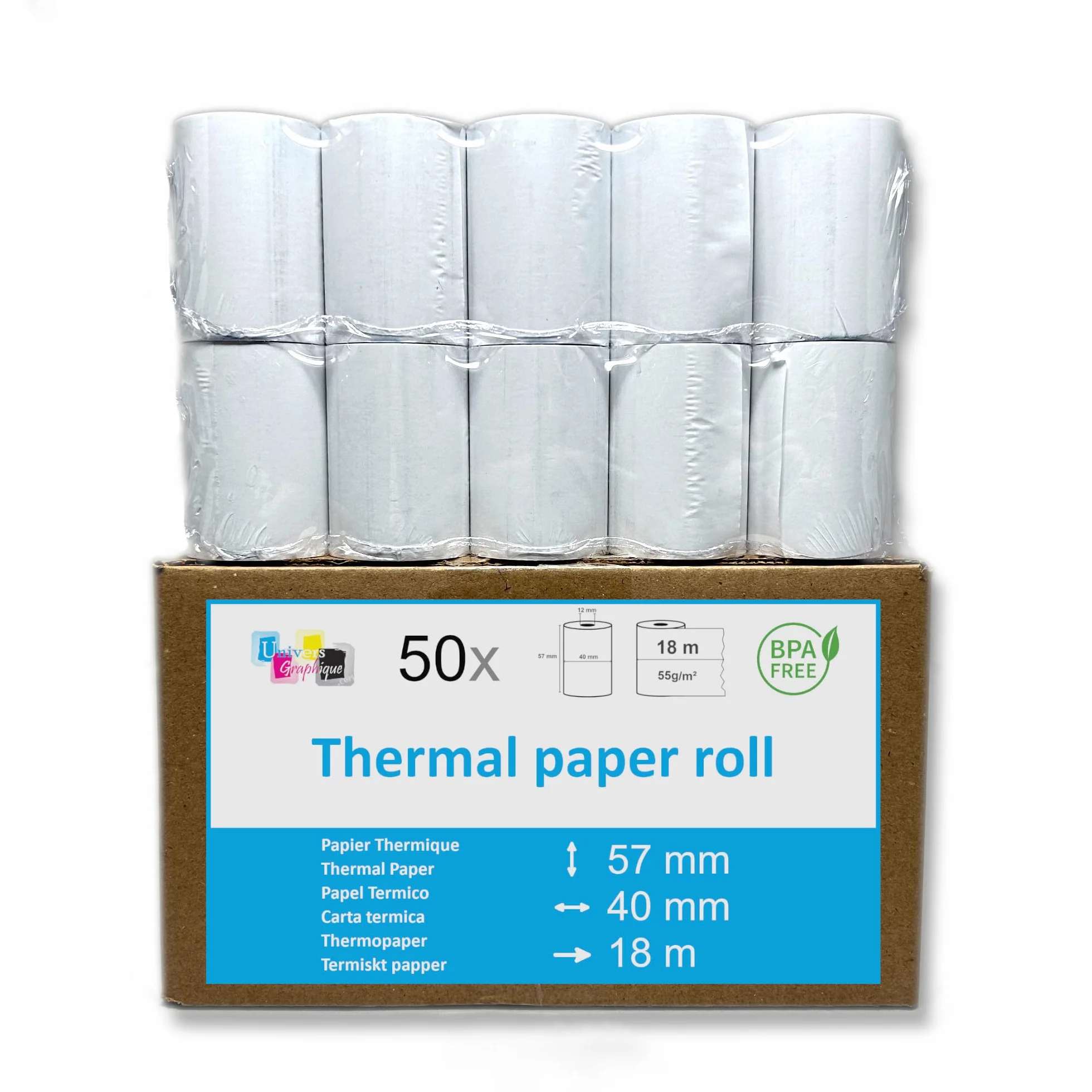UNIVERS GRAPHIQUE Bobine carte bancaire thermique 57 x 40 x 12 mm papier thermique TPE