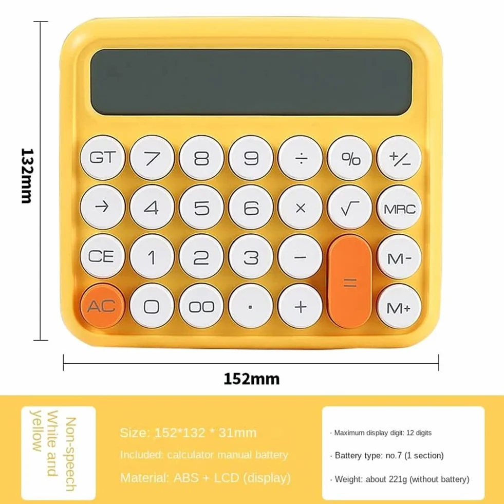 Calculatrice Mécanique 12 Chiffres Grand Écran LCD Gros Boutons Beige