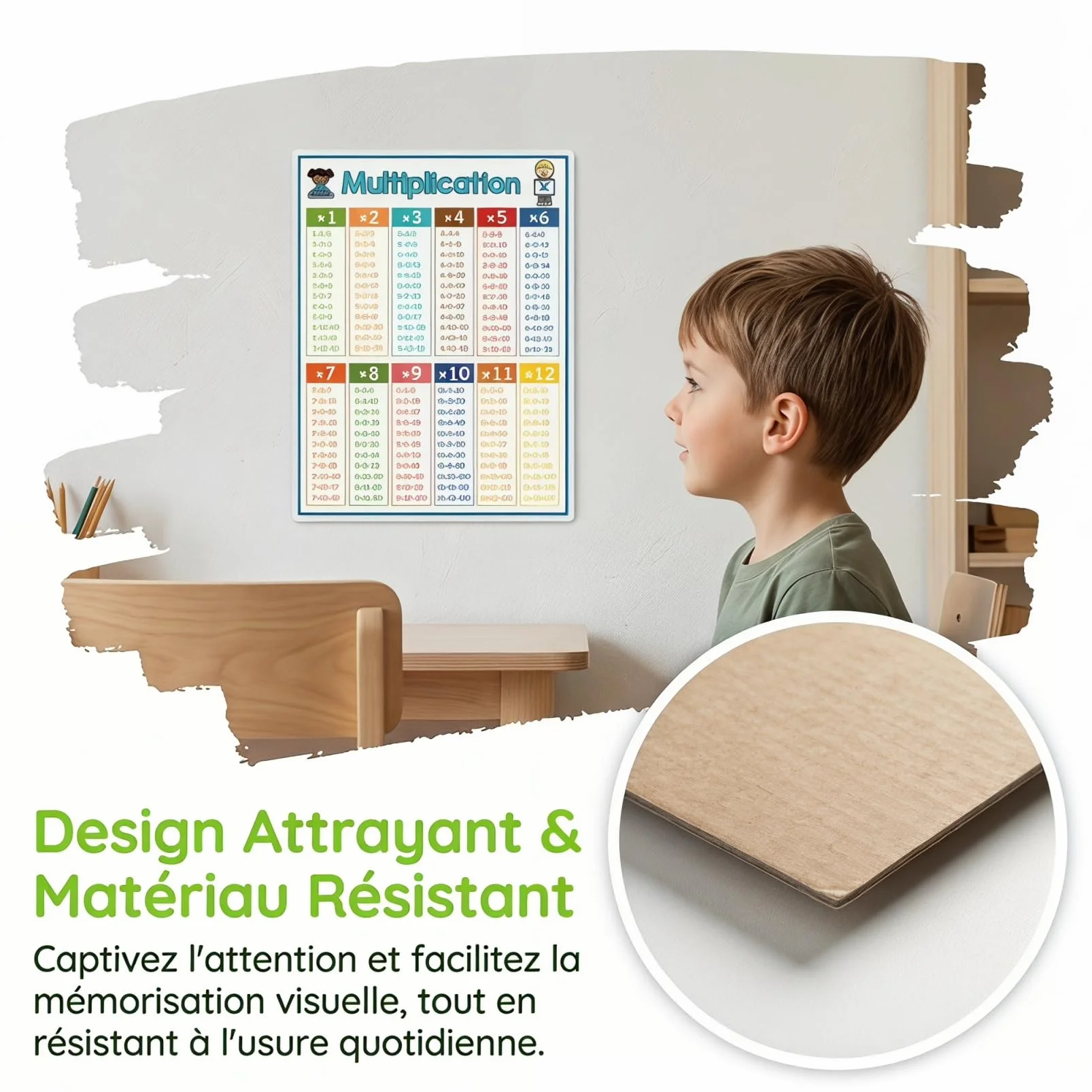 Hemobllo 4 Affiches Éducatives Mathématiques - Table de Multiplication Addition Soustraction Division - Poster École Primaire