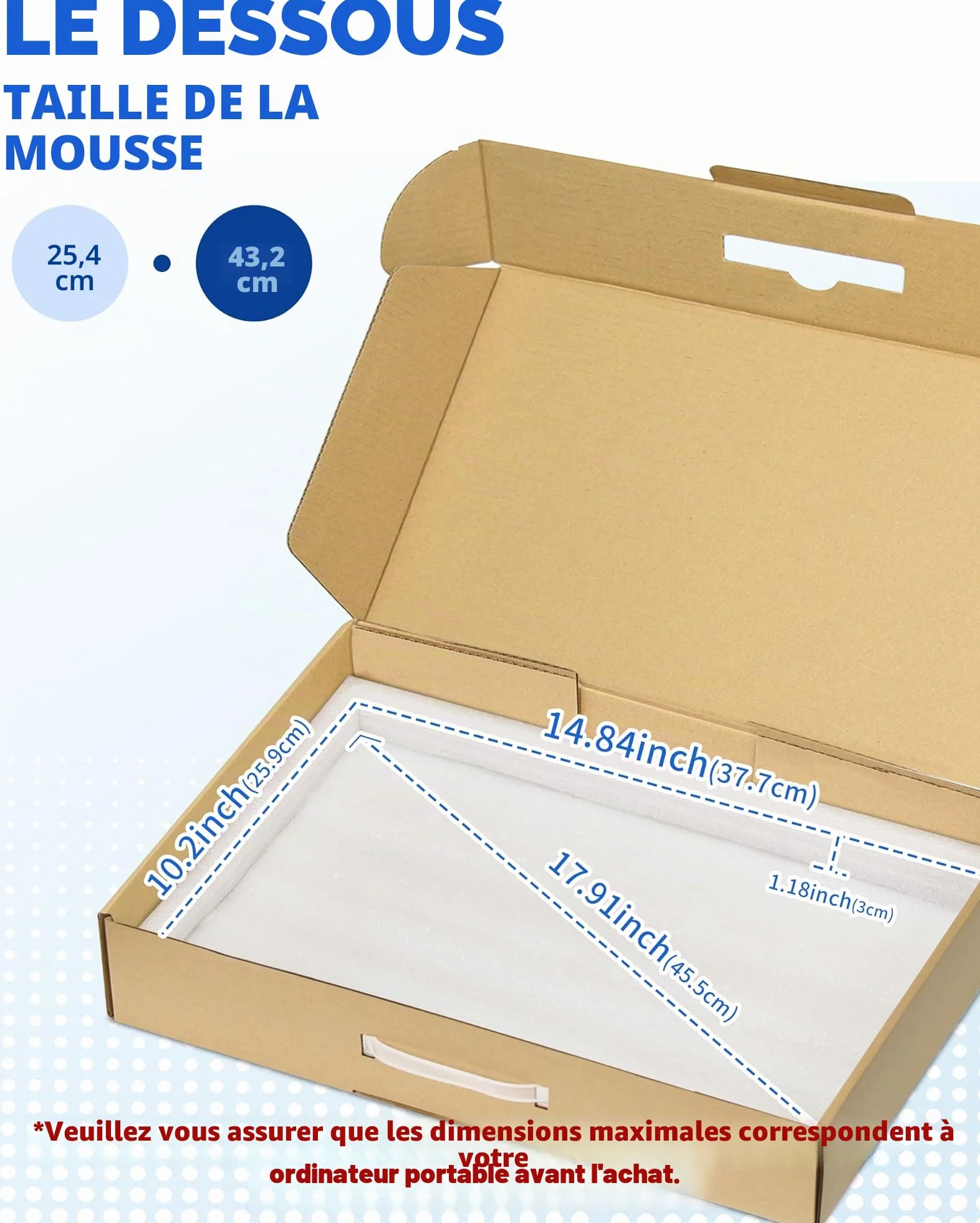 Boîte d'expédition pour ordinateur portable avec mousse de protection jusqu'à 17 pouces (43 cm)
