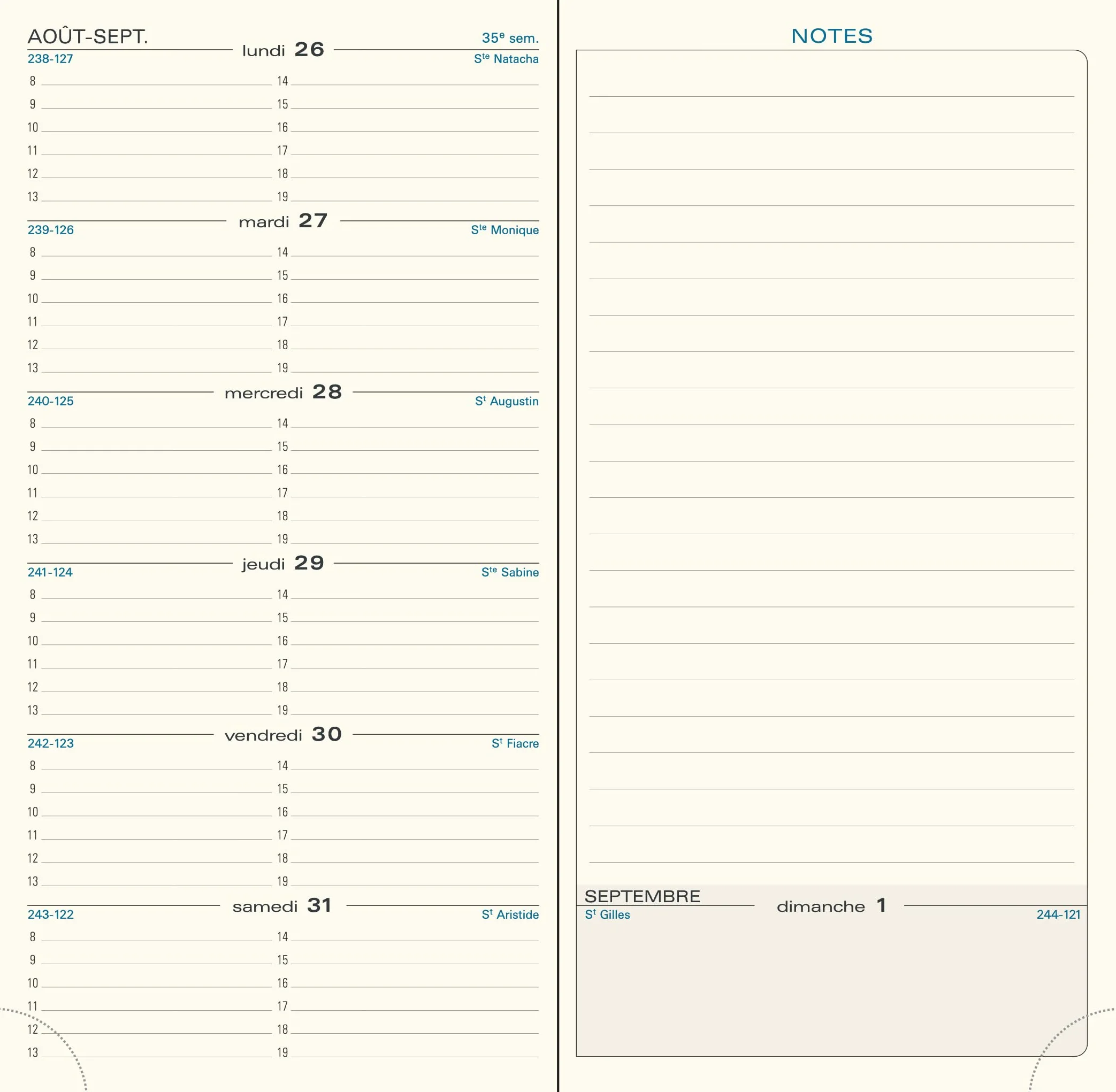 Exacompta Recharge Agenda Semainier Espace 17 9x17,5cm Janv à Déc 2026