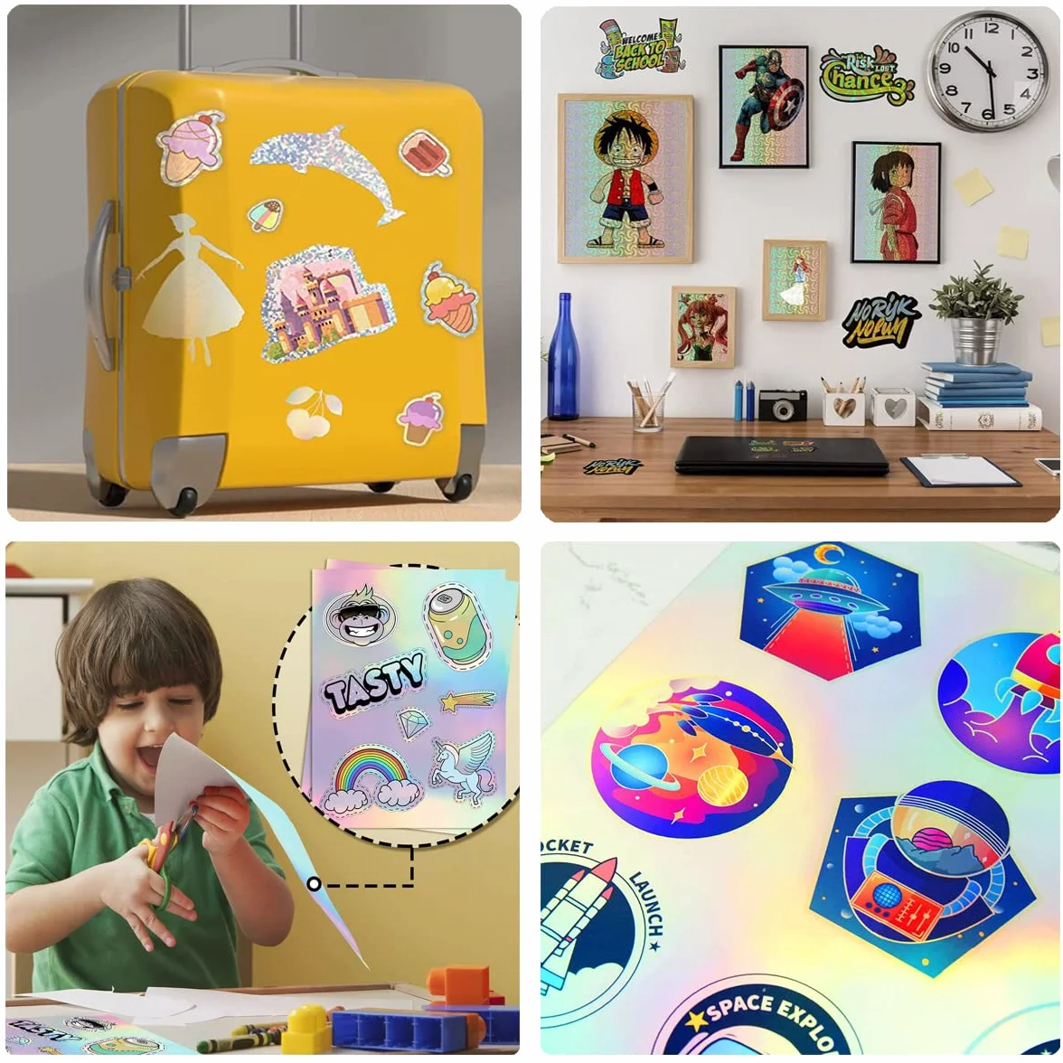 Papier autocollant holographique imprimable A4 30 feuilles 6 motifs imperméable