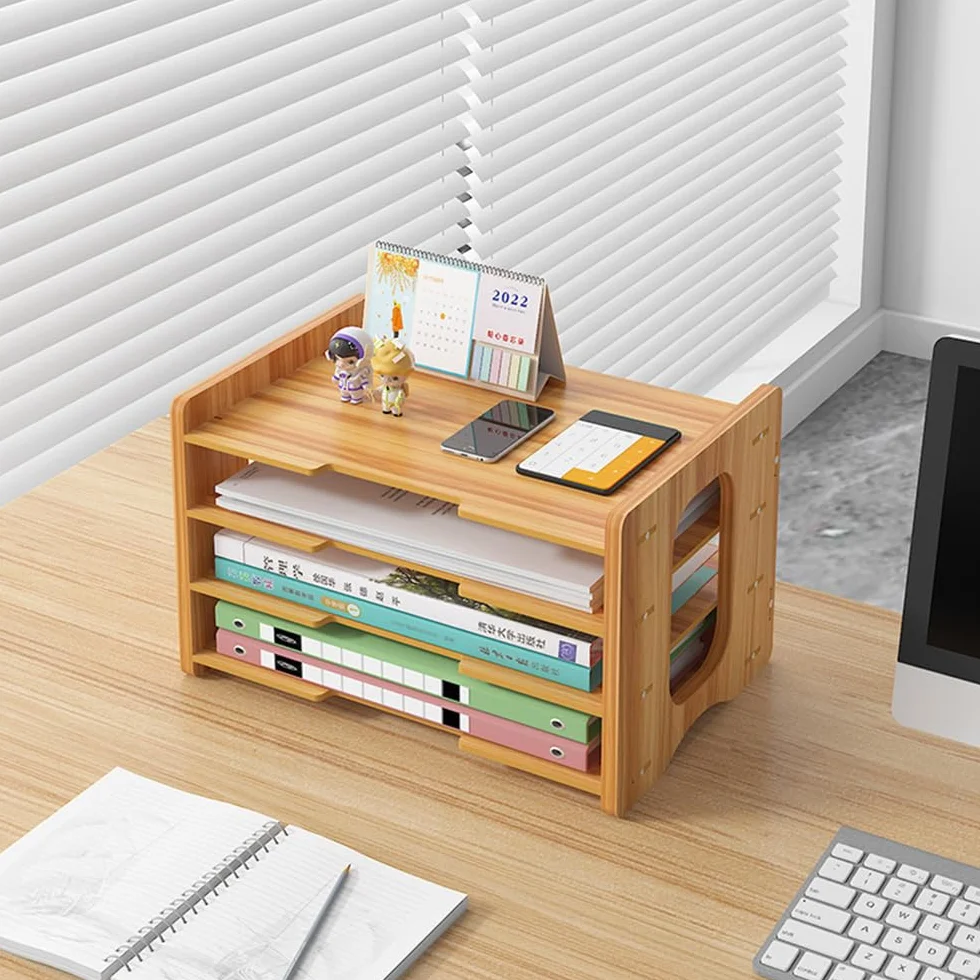 Organiseur de Bureau en Bois Bac à Courrier A4 Porte-Documents JS05