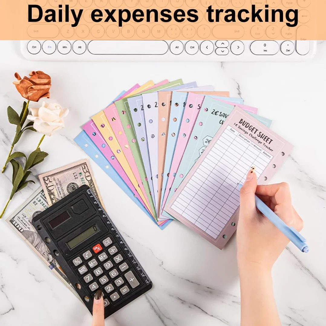 Kit Budget Planner A6 – 12 Portefeuilles à Fermeture Éclair, 8 Défis Économies, Accessoire Organisation Argent