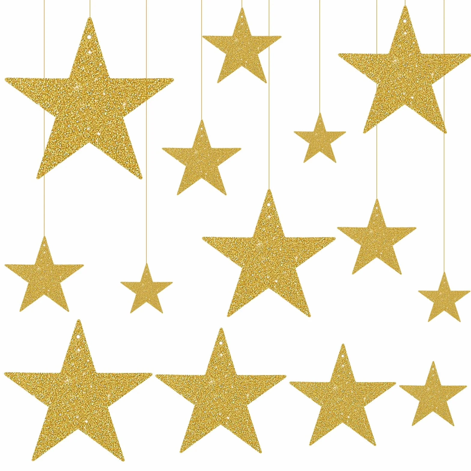 Ouligay Lot de 24 grandes étoiles en papier 50 m - Décoration dorée irisée pour mariage, anniversaire, Noël