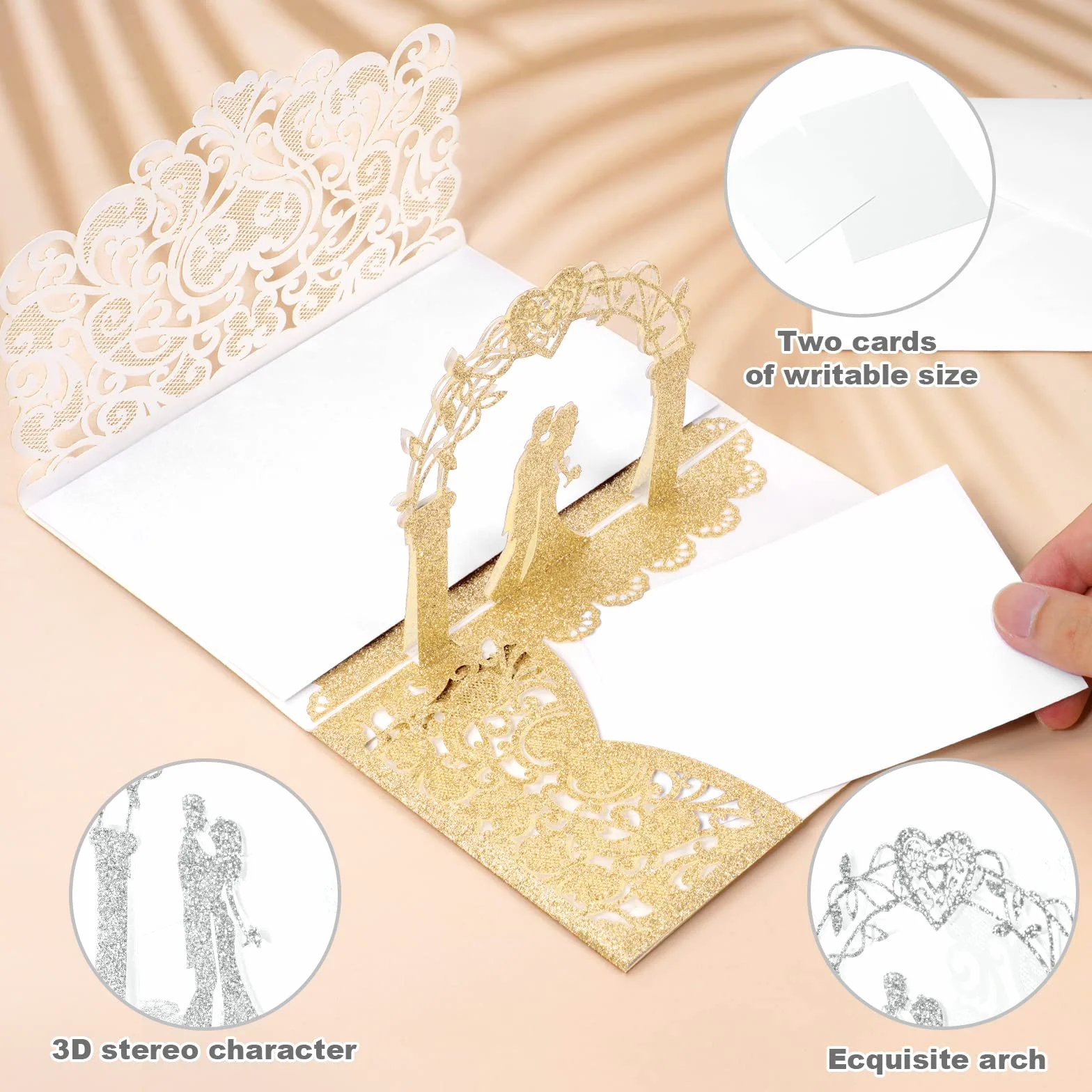 Vicloon Carte de Voeux 3D Pop-Up Mariage avec Enveloppe, Carte Anniversaire Félicitations pour Couple (Or)