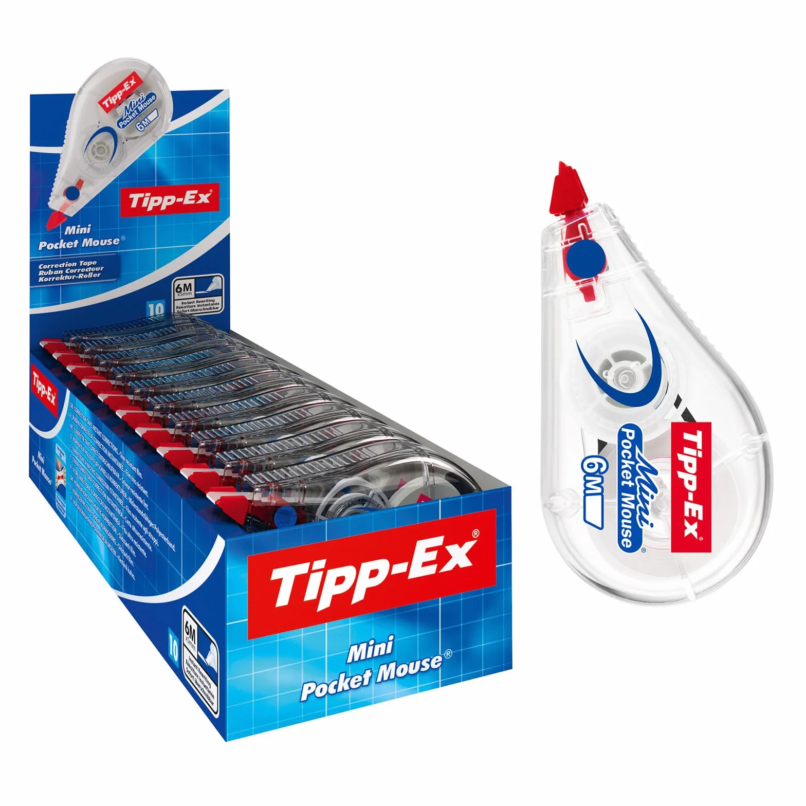 Tipp-Ex Mini Pocket Mouse Ruban Correcteur Ultra-Résistant Lot de 10 - 6m x 5mm