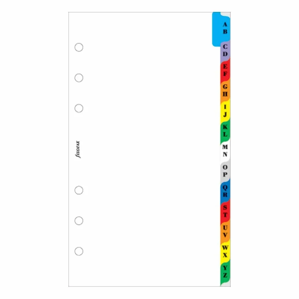 Filofax Recharge pour Organiseur index alpha Couleurs Assorties