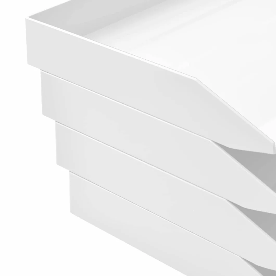 Acrimet Corbeille à Courrier Empilable Format Paysage Organiseur Bureau Papier A4 Plastique Résistant Blanc Lot de 4