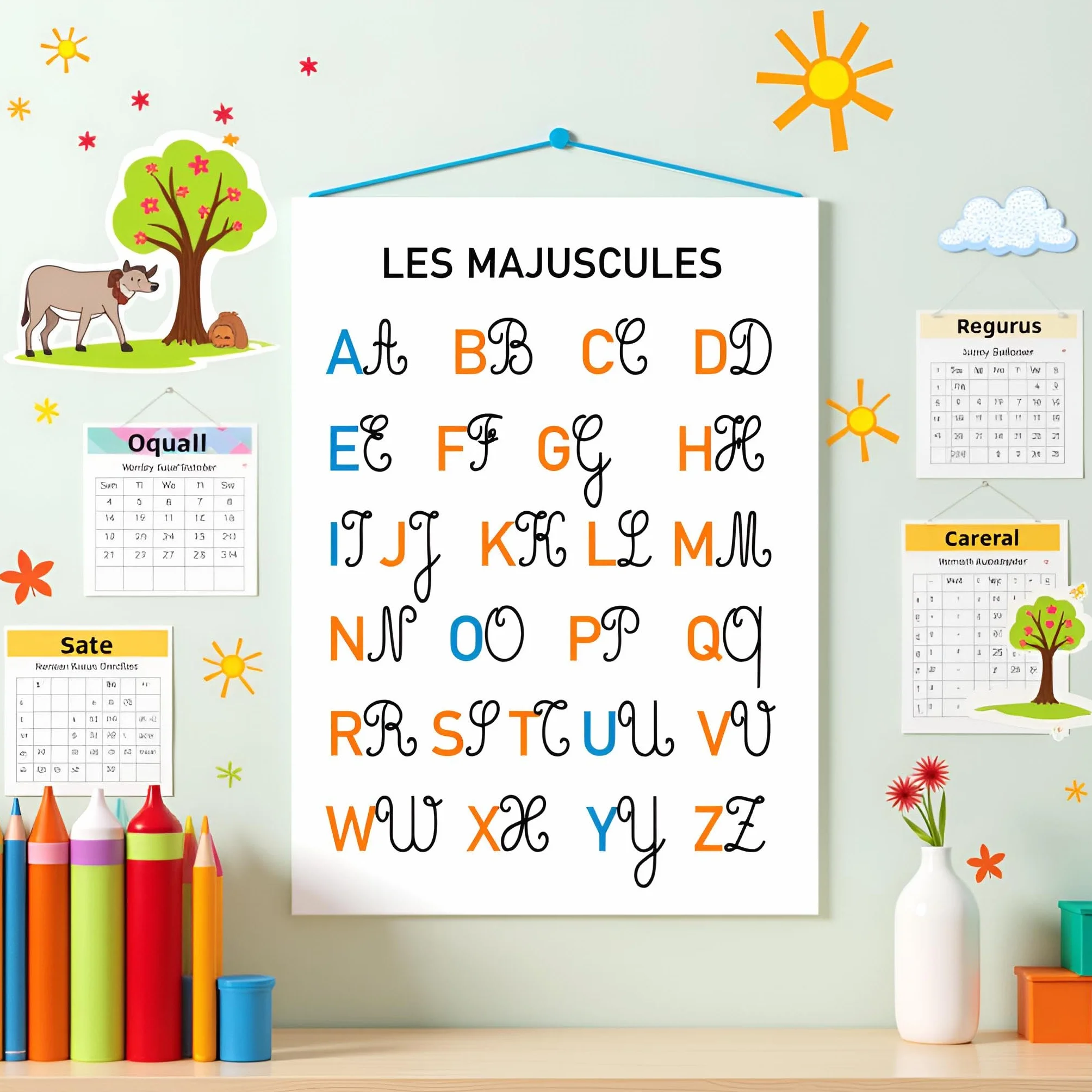 Affiches Pédagogiques A3 Alphabet Cursive Majuscules Minuscules Voyelles Consonnes Mois Saisons Posters Éducatifs Maternelle CP CE1