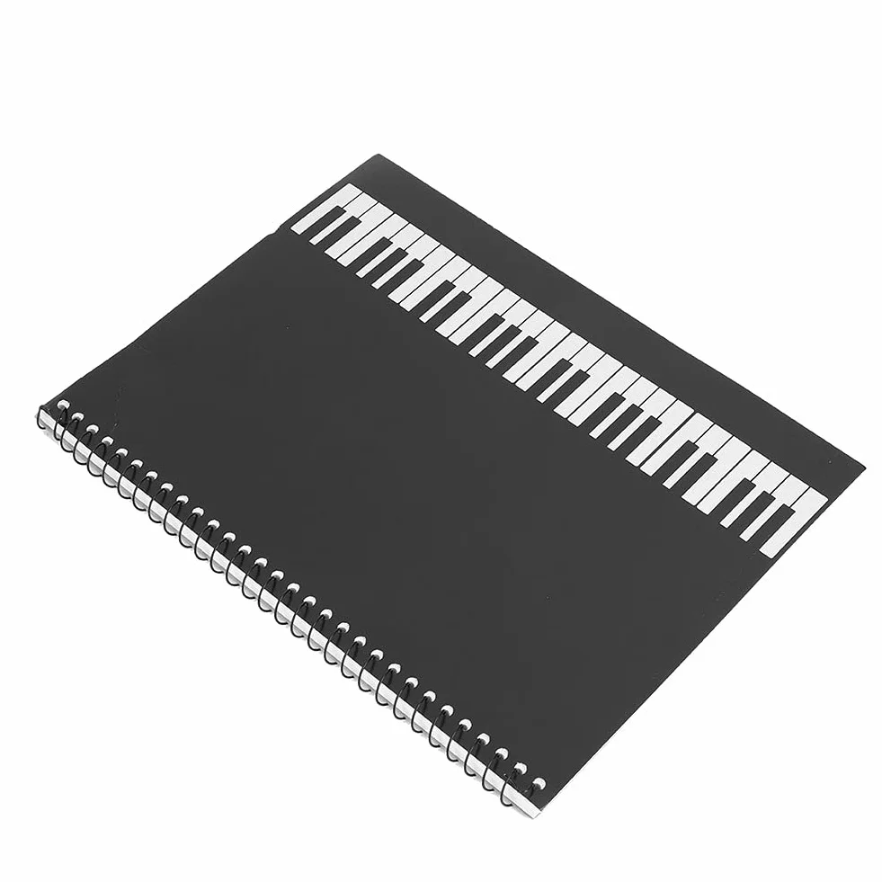 Walfront Papier de Manuscrit de Musique Cahier D'écriture Musicale 50 Pages Carnet de Notes Copie de Partition Écriture avec Couverture de Piano Noire