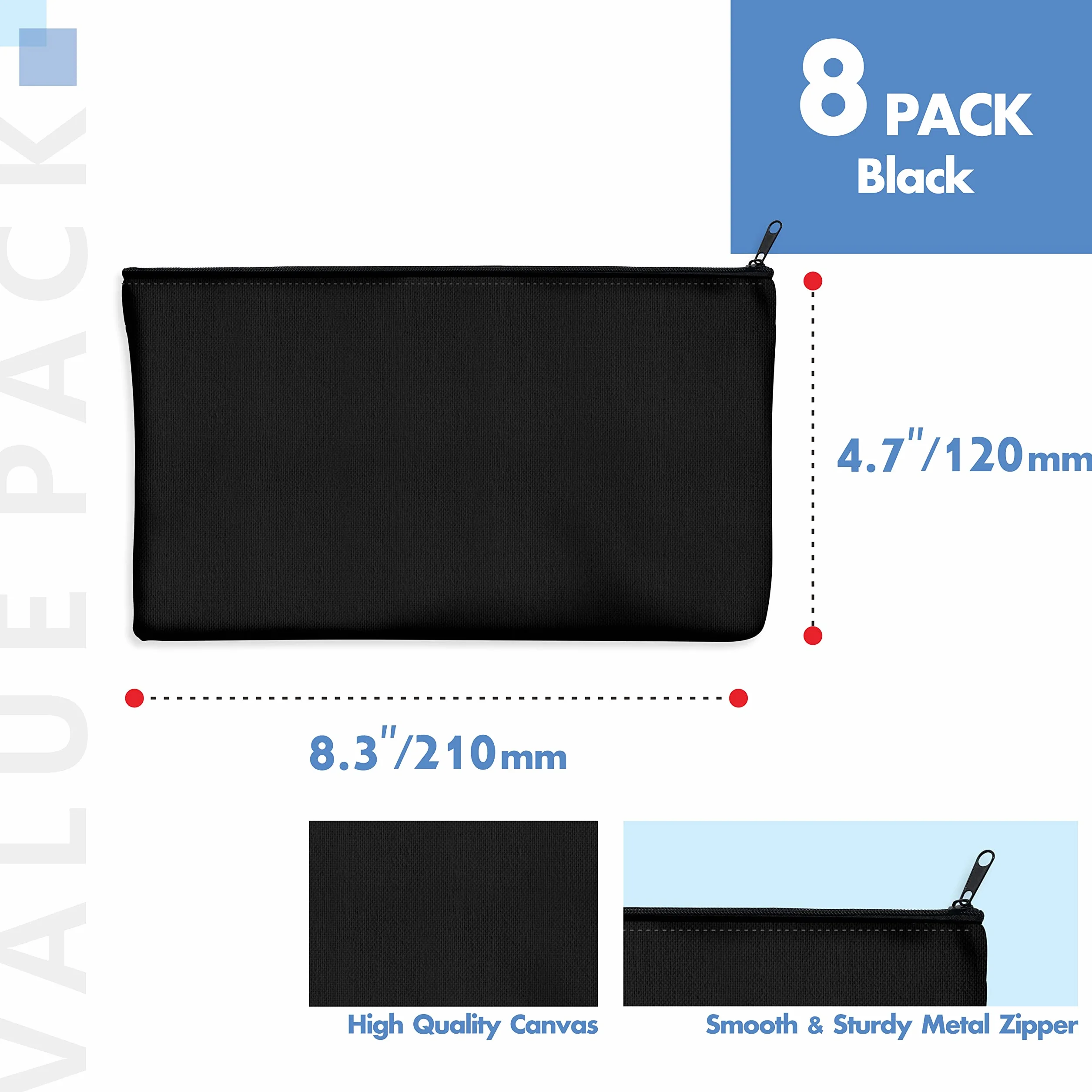 Sacs en Coton Vierge Artisanat Trousse de Maquillage Rangement Cosmétiques Noir 21 x 12 cm