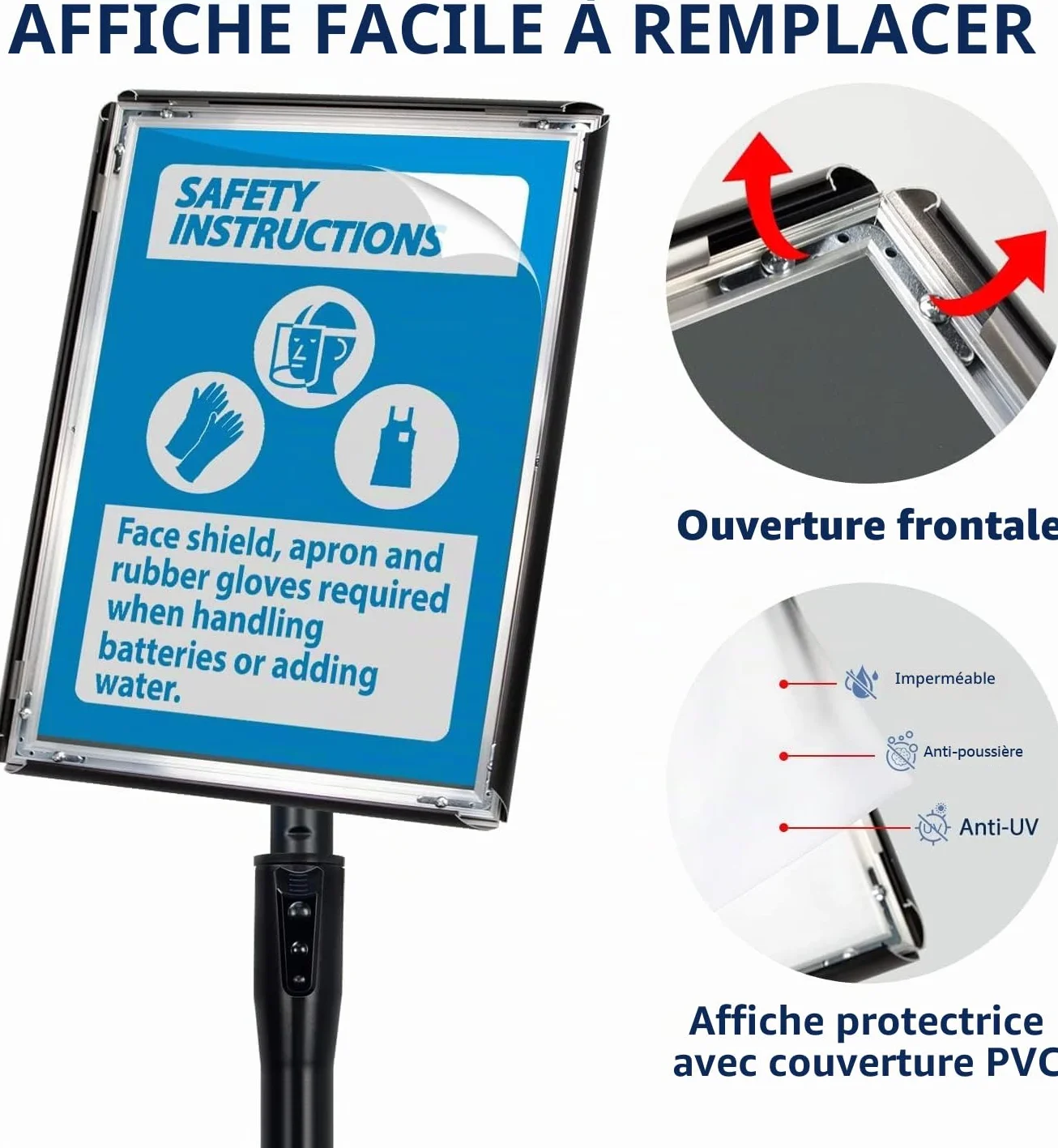 Porte-affiche en aluminium réglable avec base en métal robuste, présentoir publicitaire (Noir, A3)