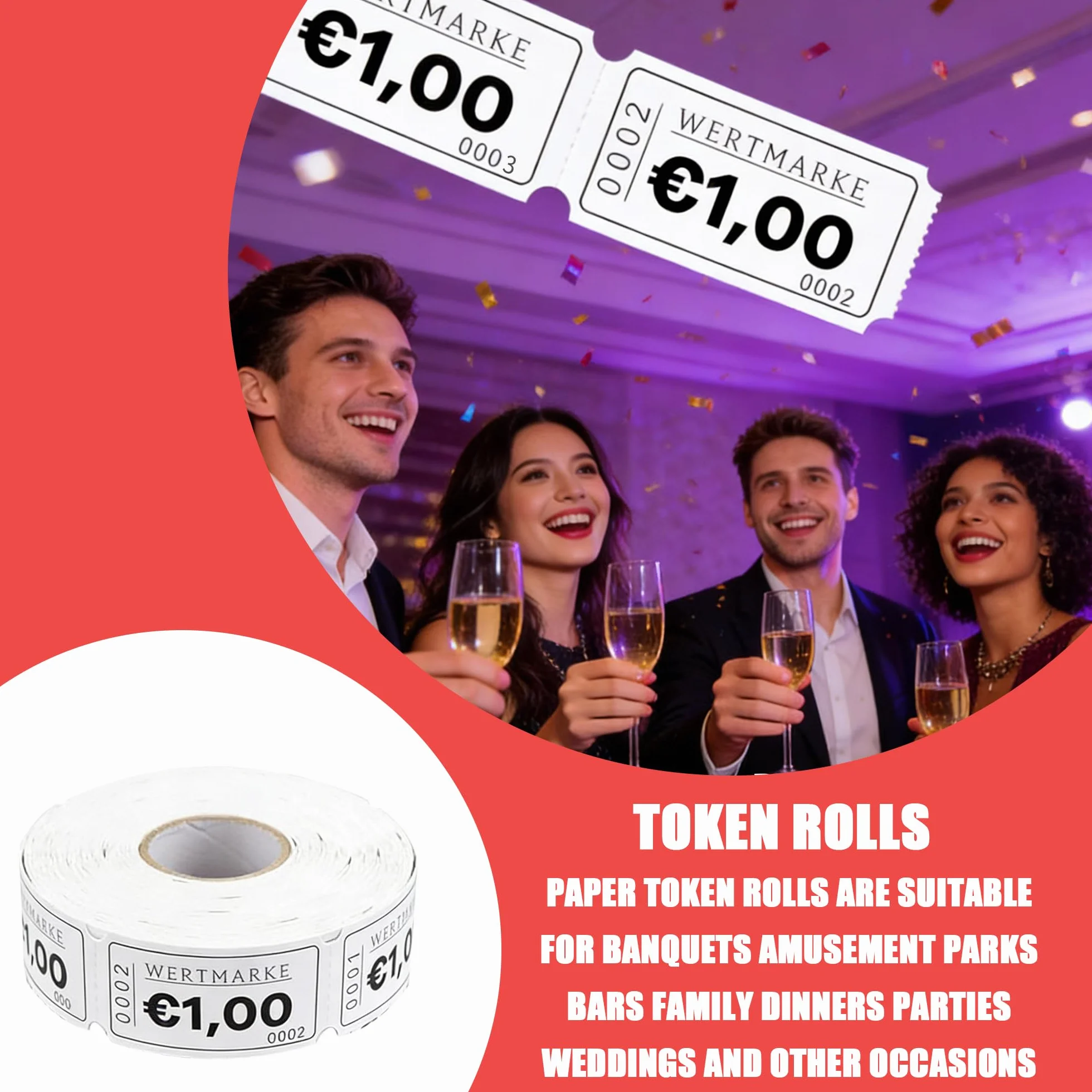 Rouleau de Jetons 1000 pcs Jetons Buvette de Valeur Déchirable Ticket Repas Alimentation à Numéro Consécutif
