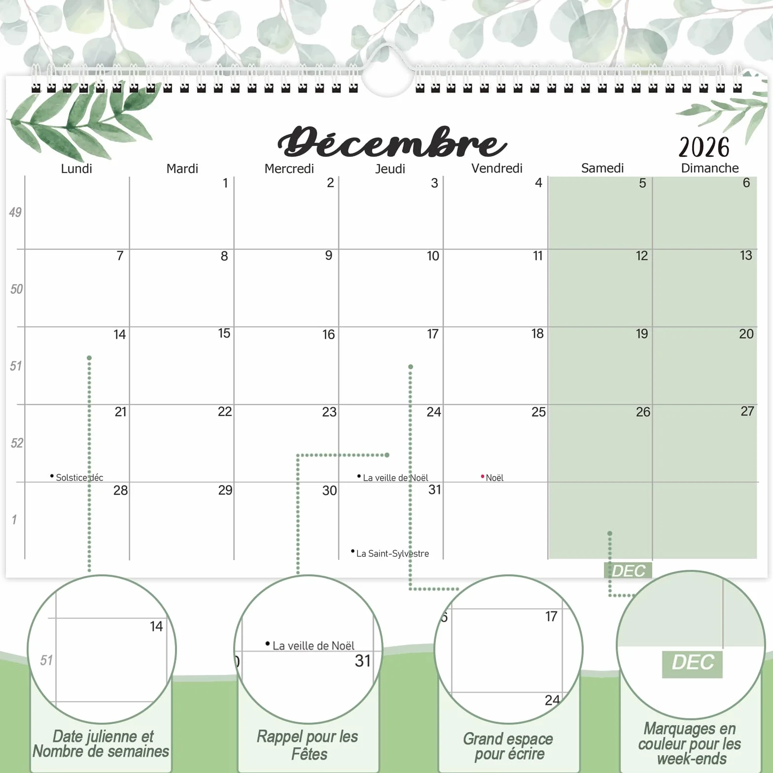 Calendrier Mural 2026 2027 A4, Calendrier Mensuel 18 Mois, Planificateur Familial