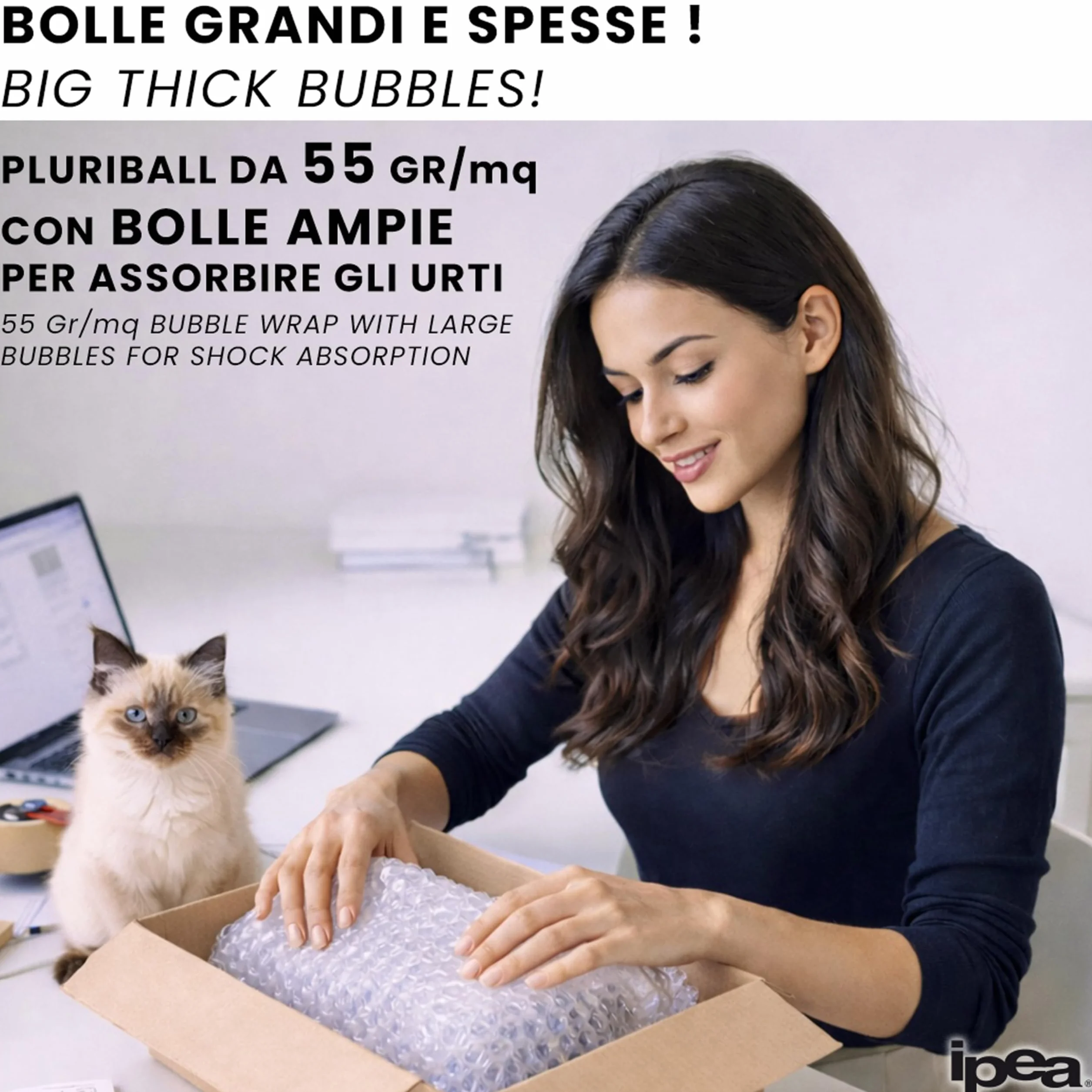 IPEA Rouleau Papier Film à Bulles 20 Mètres x 30 cm 55 g/m² pour Emballage et Protection