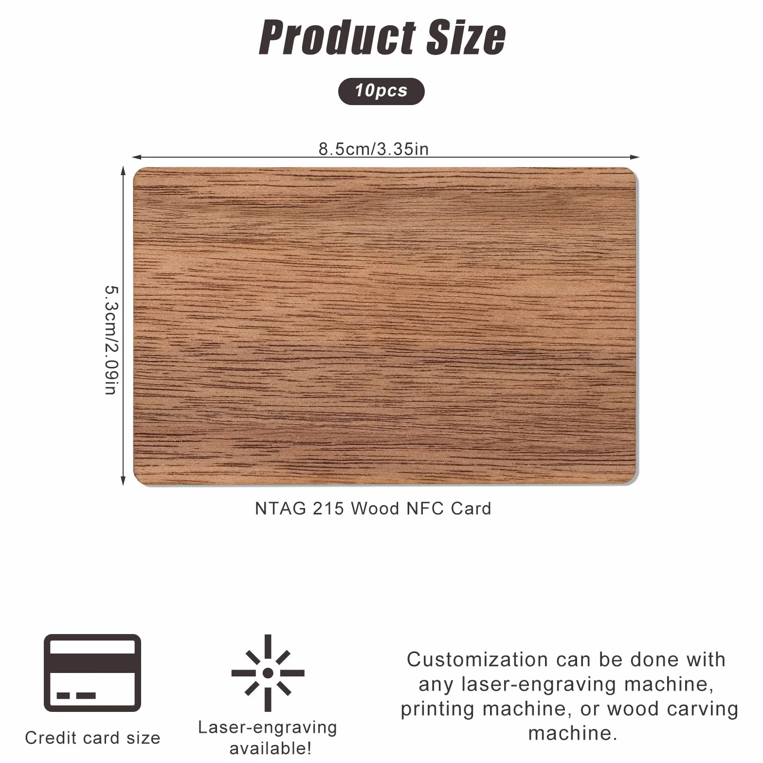 Cartes NFC NTAG215 Noyer Bois Gravure Vierge Réinscriptible 10pcs