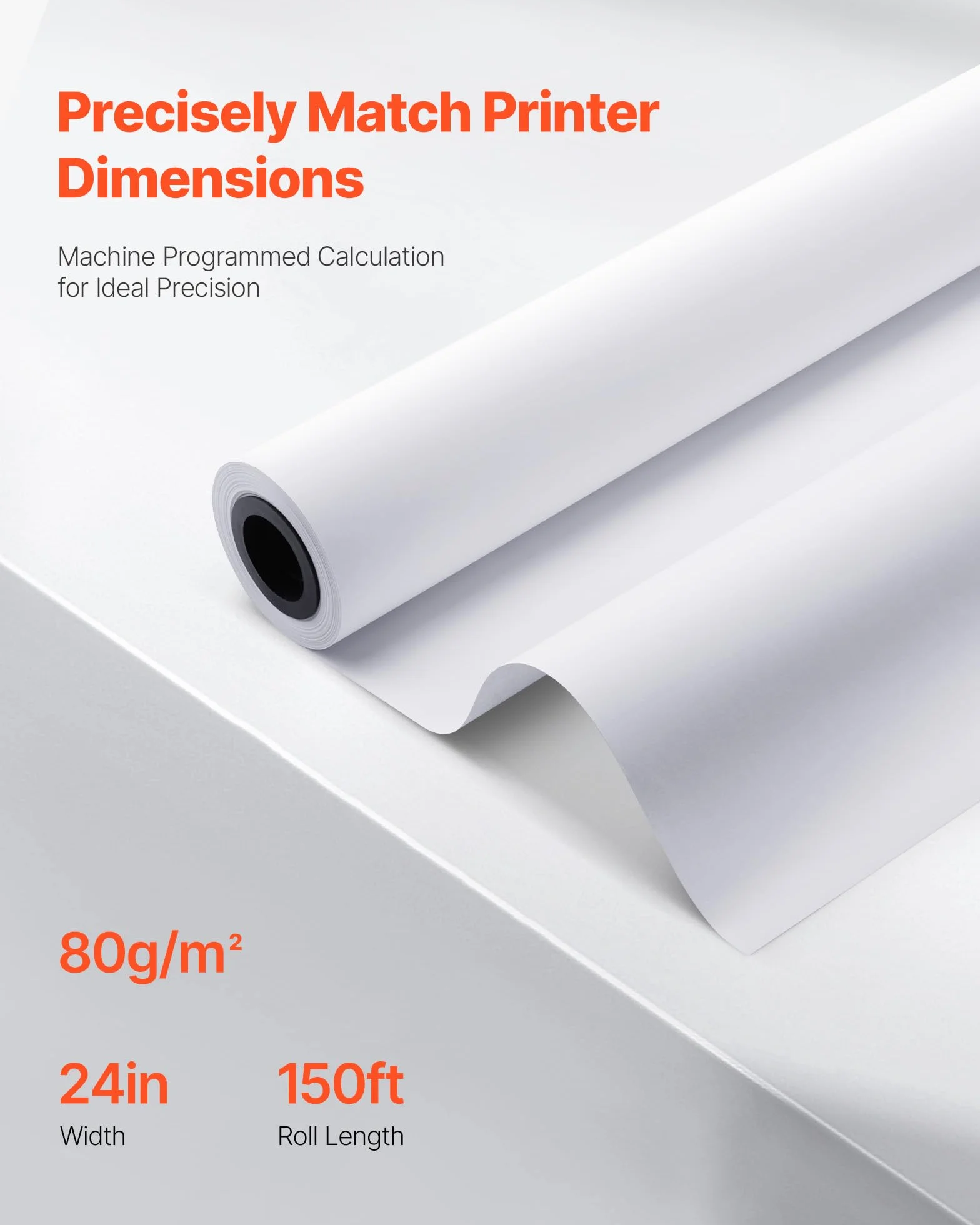 VEVOR Rouleau de papier à dessin blanc grand format 609,6 mm x 45,7 m lot de 8 rouleaux pour traceur CAO