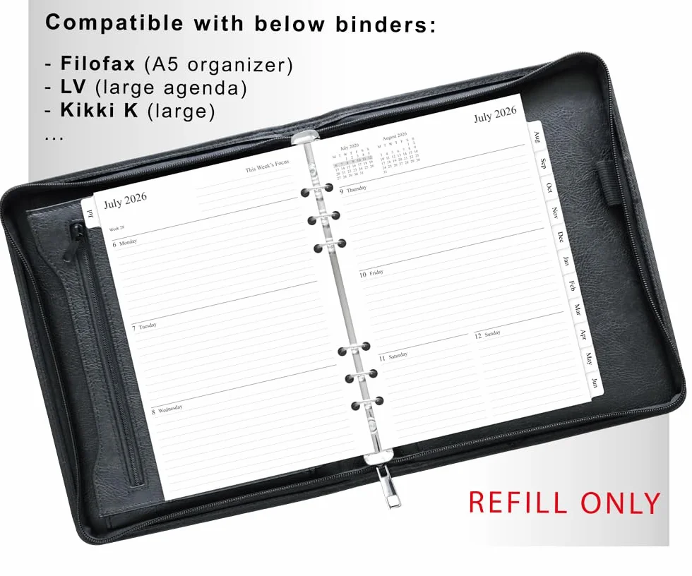 Agenda Semainier A5 2026-2027 Recharge Compatible Filofax