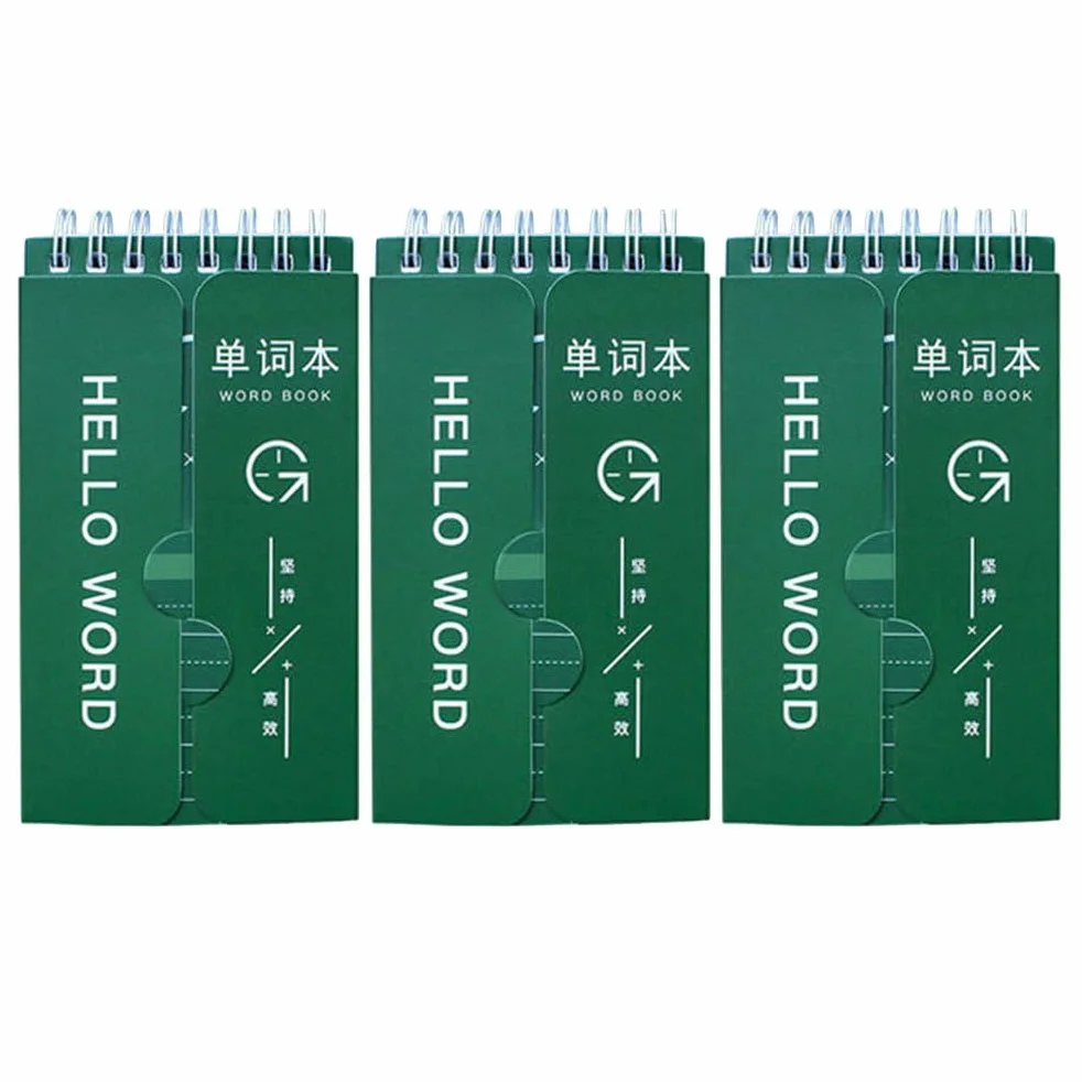 DIYEAH 3pcs Vocabulary Notebook English Word Notepads Student Stationery Green Paper