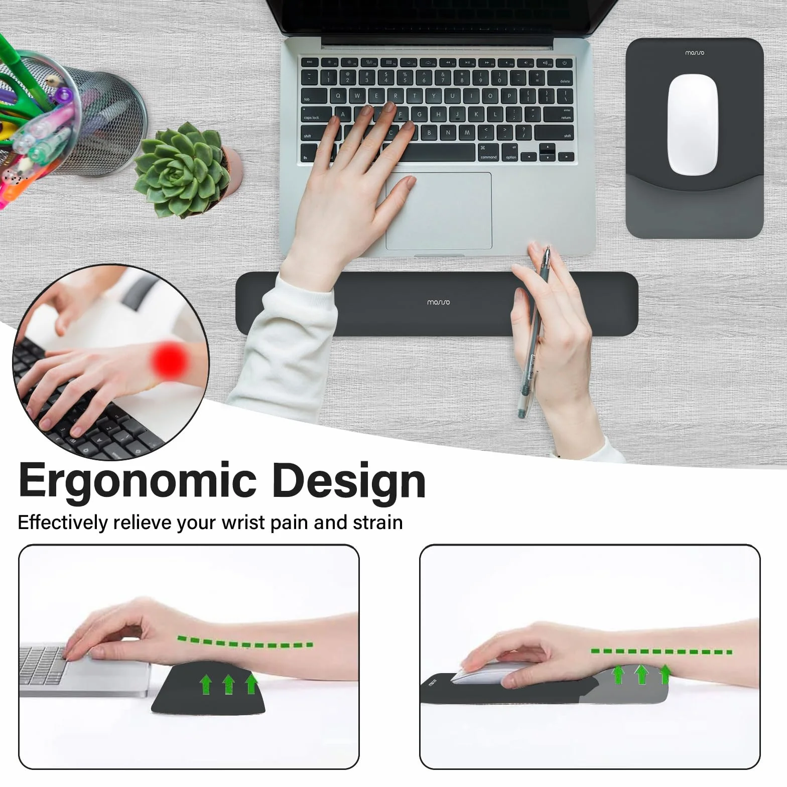 MOSISO Repose-Poignet pour Tapis de Souris et Clavier Set, Ergonomique Antidérapant Rectangle, Gris Ardoise
