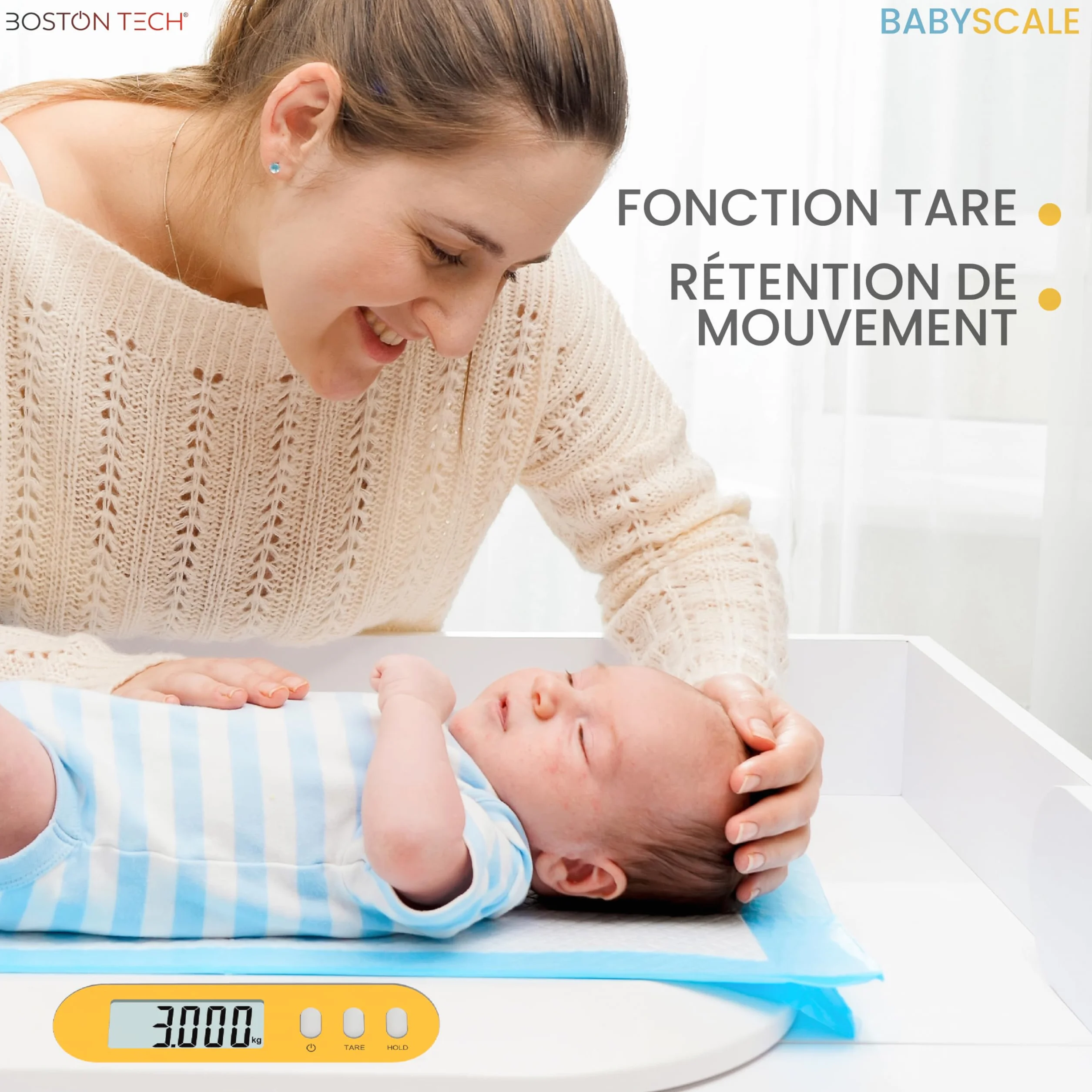Balance pour bébé Boston Tech BA104 Pèse-bébé électronique numérique 20 kg 10 g écran LCD rétroéclairé