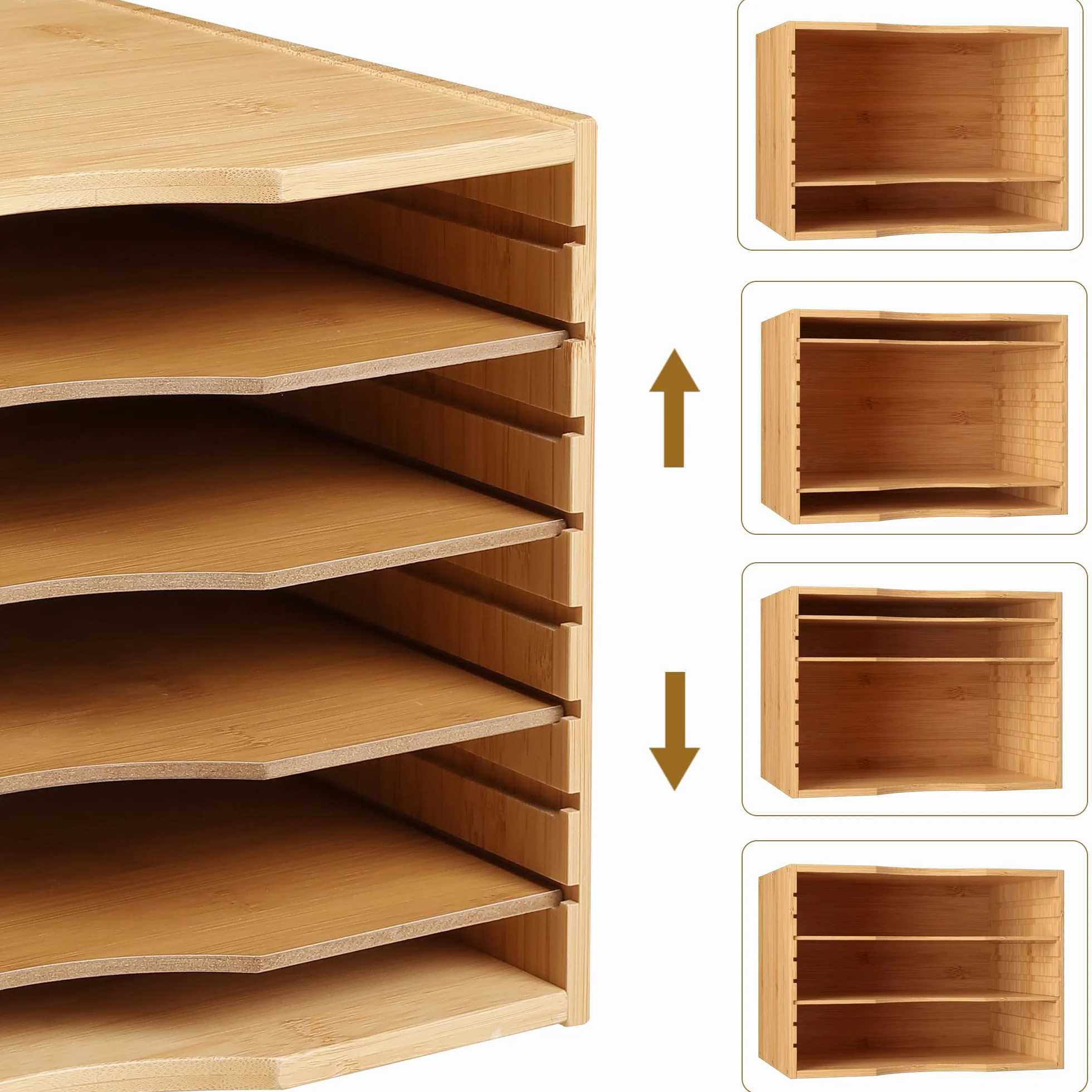 FOREHILL Organisateur de Bureau en Bambou 5 Couches Rangement Documents 36x25x26cm
