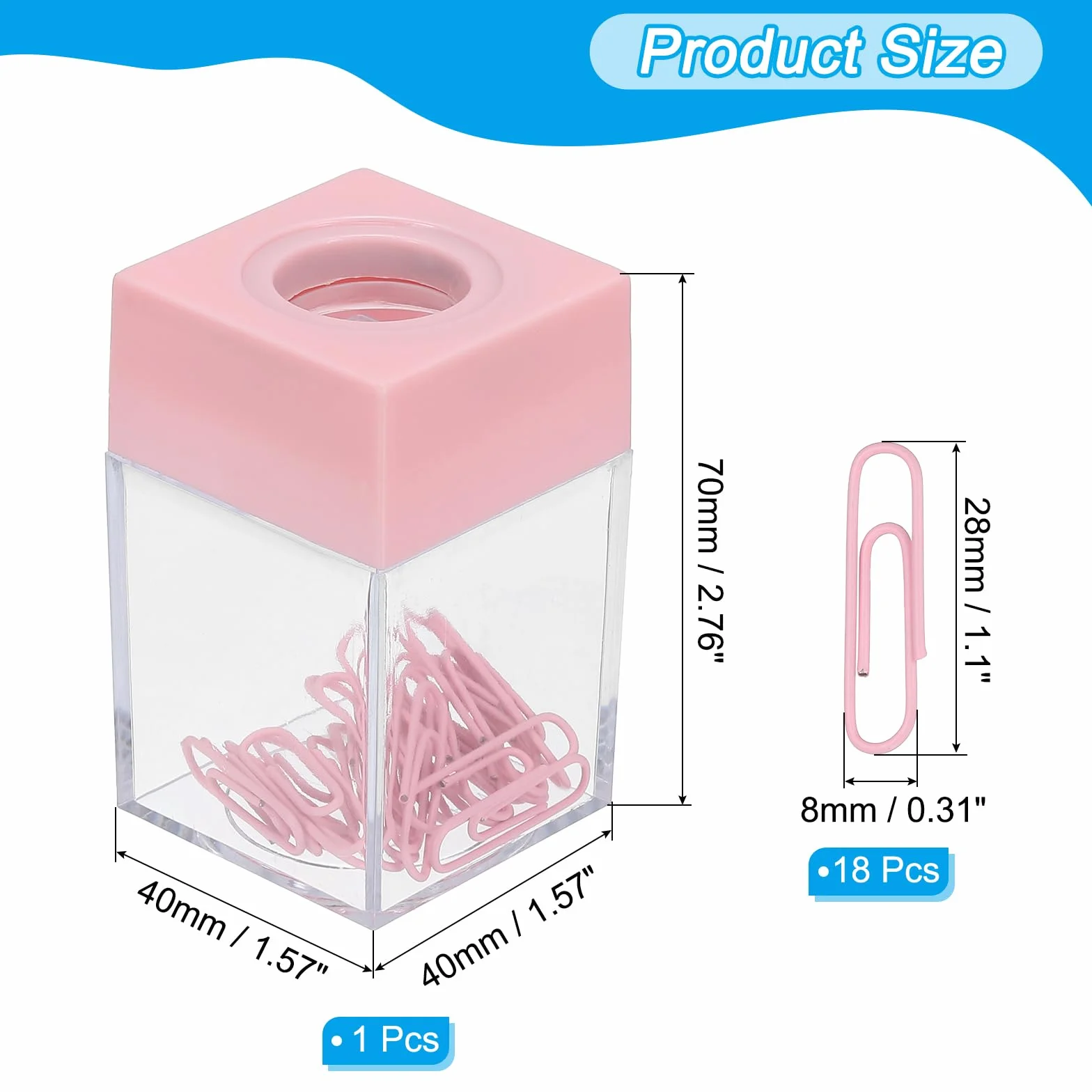 PATIKIL Distributeur Trombones Magnétique Grande Capacité Dessus Magnétique Bureau Rose