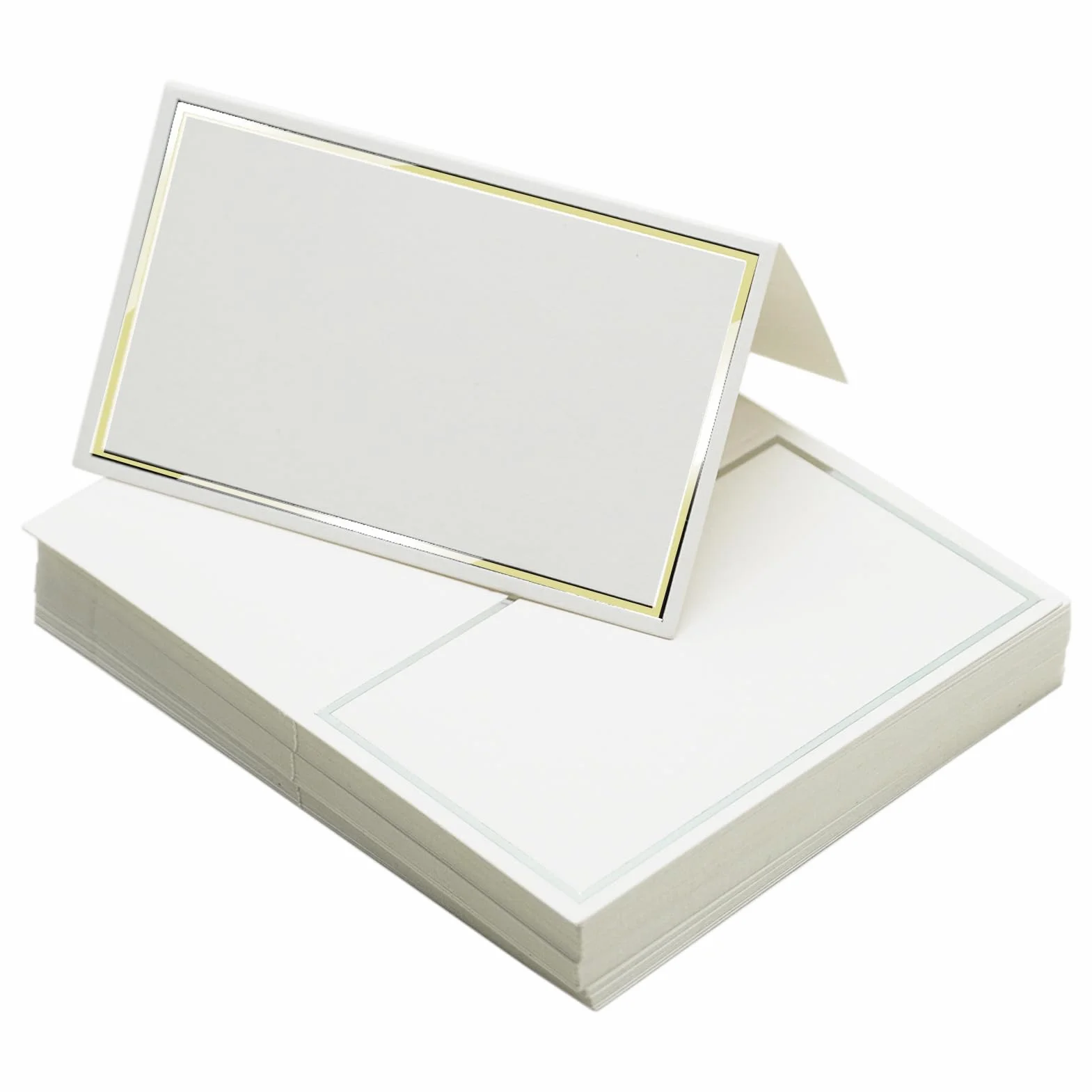 Lot de 50 marque-places blancs vierges doré pour table de mariage