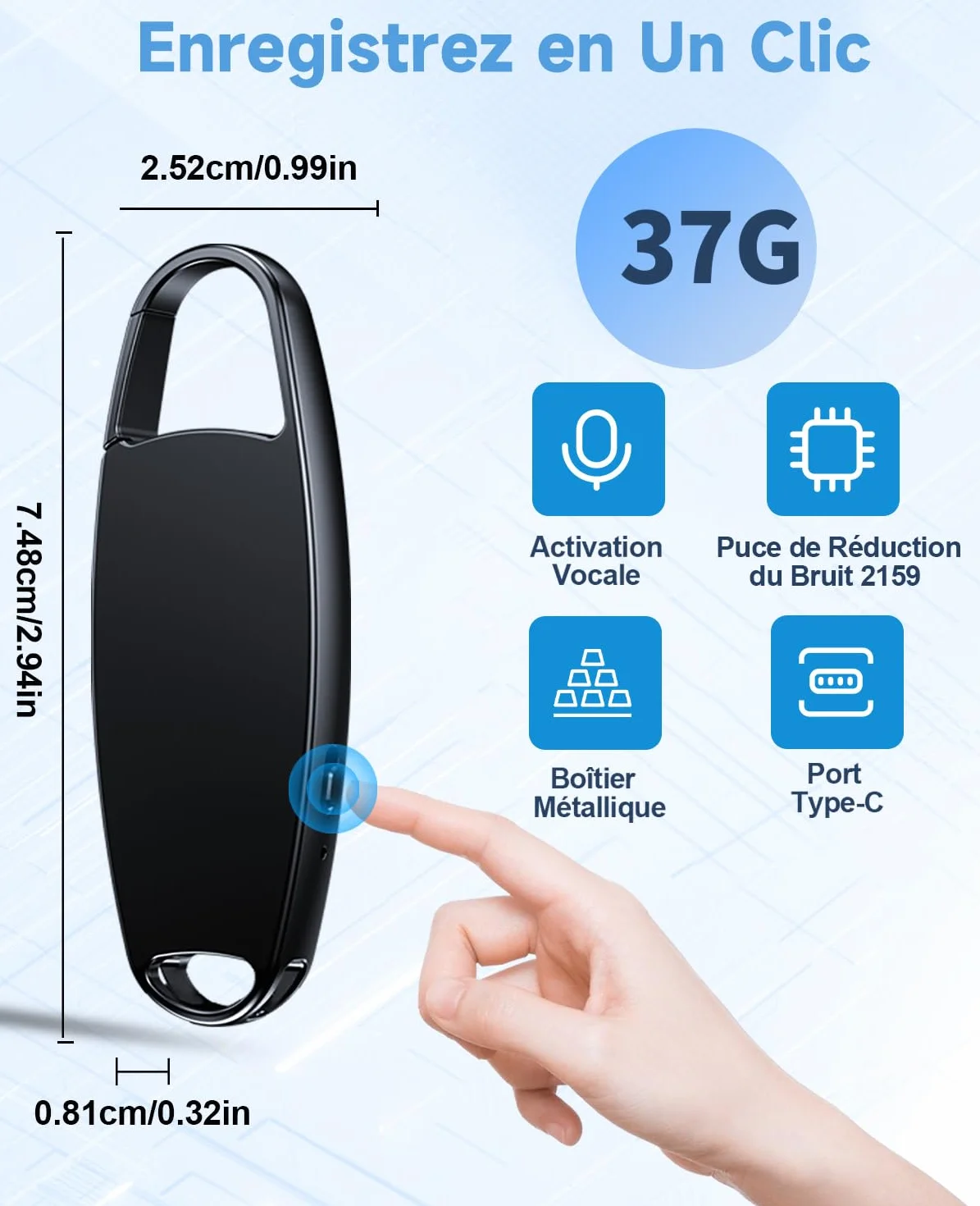 Vandlion Enregistreur Vocal 32Go HD avec Réduction de Bruit pour Conférences