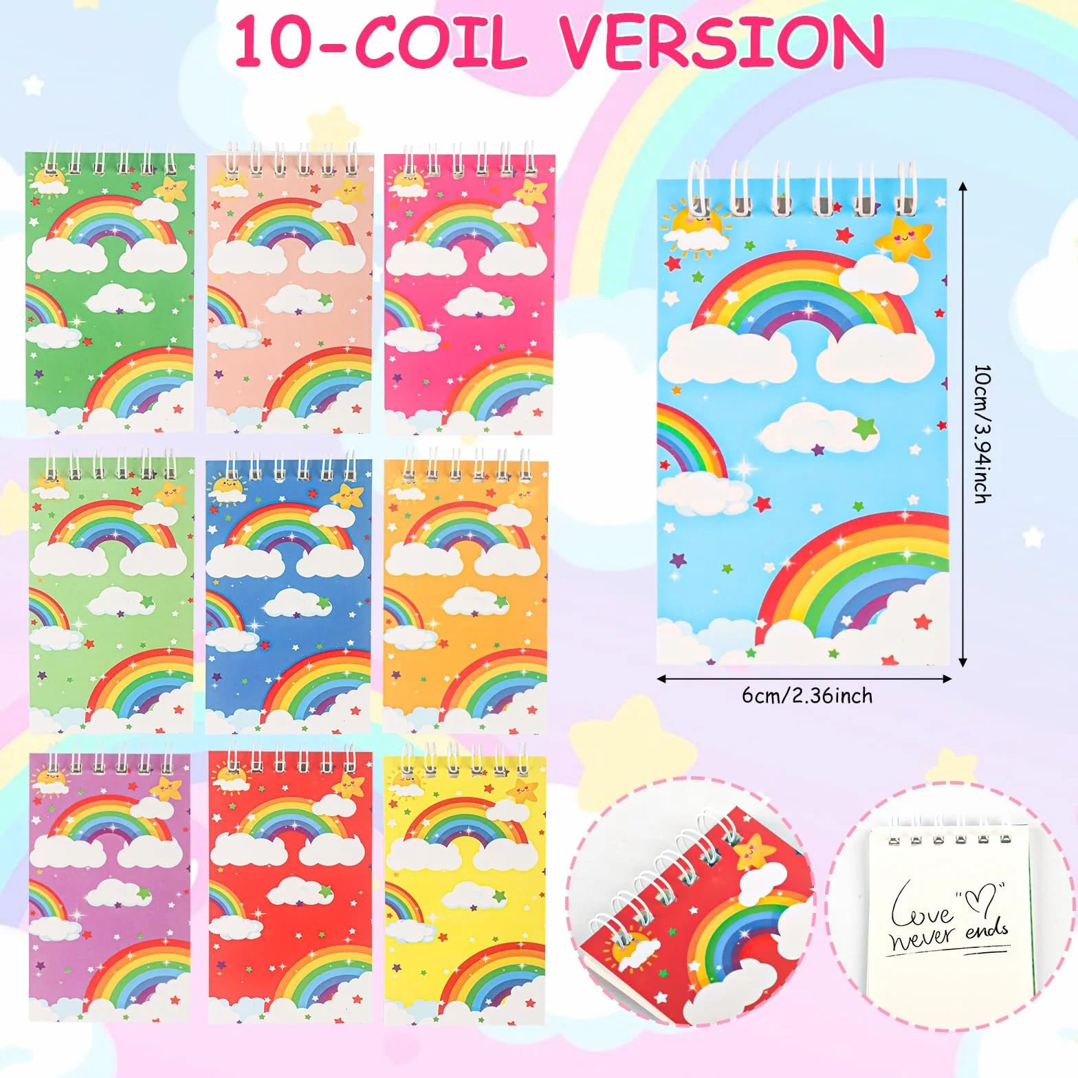 Jeu Fournitures Scolaires Arc-en-ciel 80Pcs, Crayons Couleur, Bloc-notes Spirale, Gomme, Autocollants, pour Salle Classe