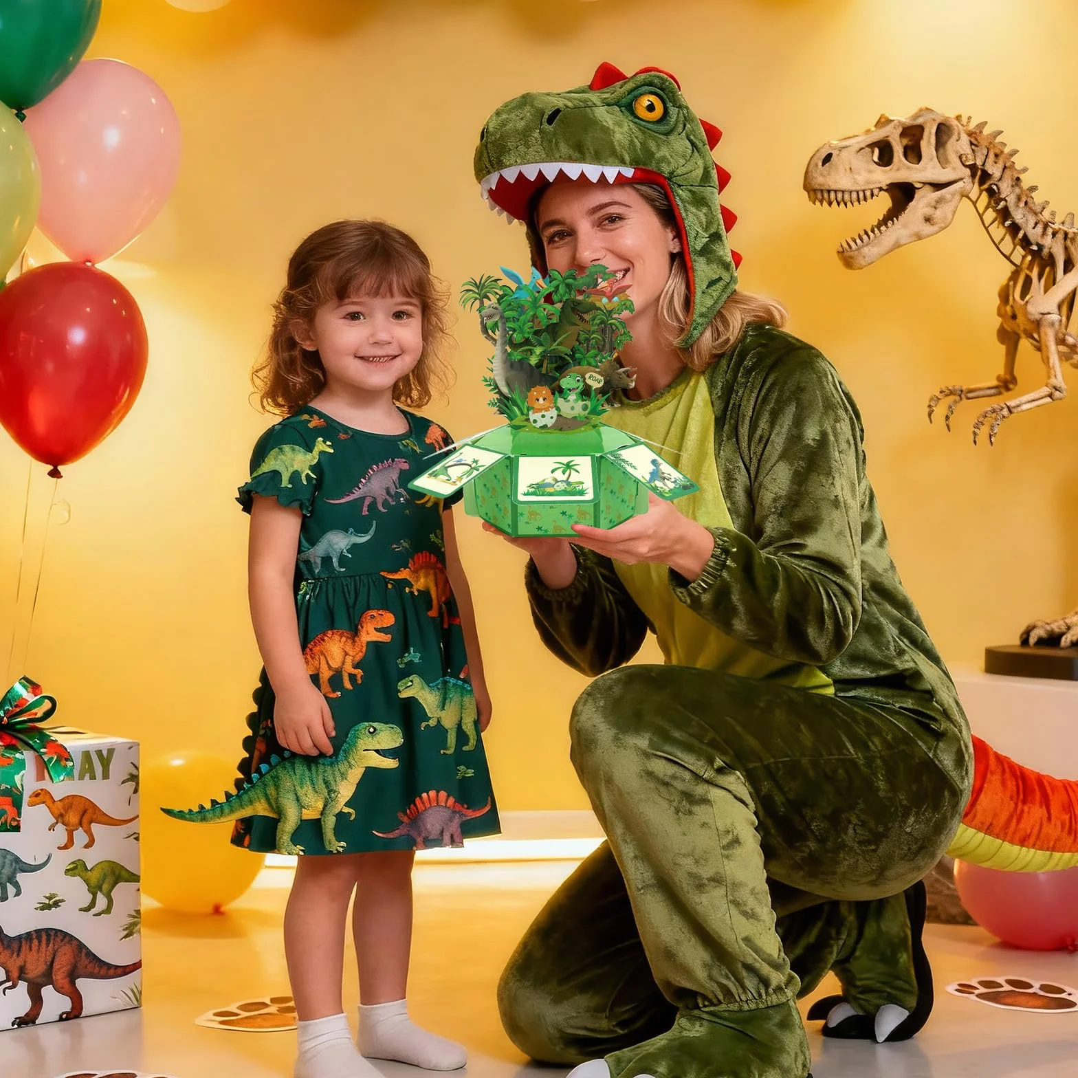 Carte Pop-Up Dinosaure 3D Anniversaire avec Enveloppe pour Enfants Garçons