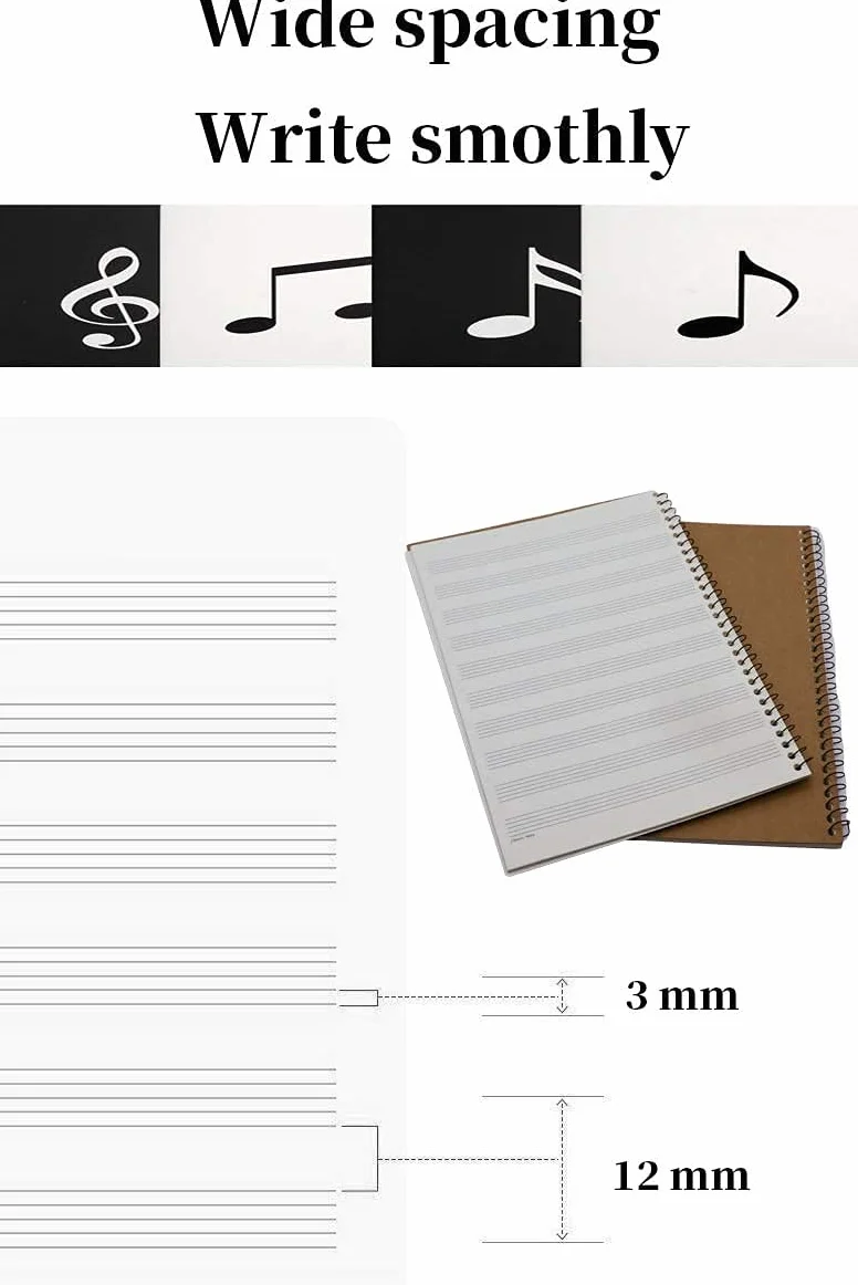 Carnet de notes de musique vierge 50 pages partitions piano à spirale