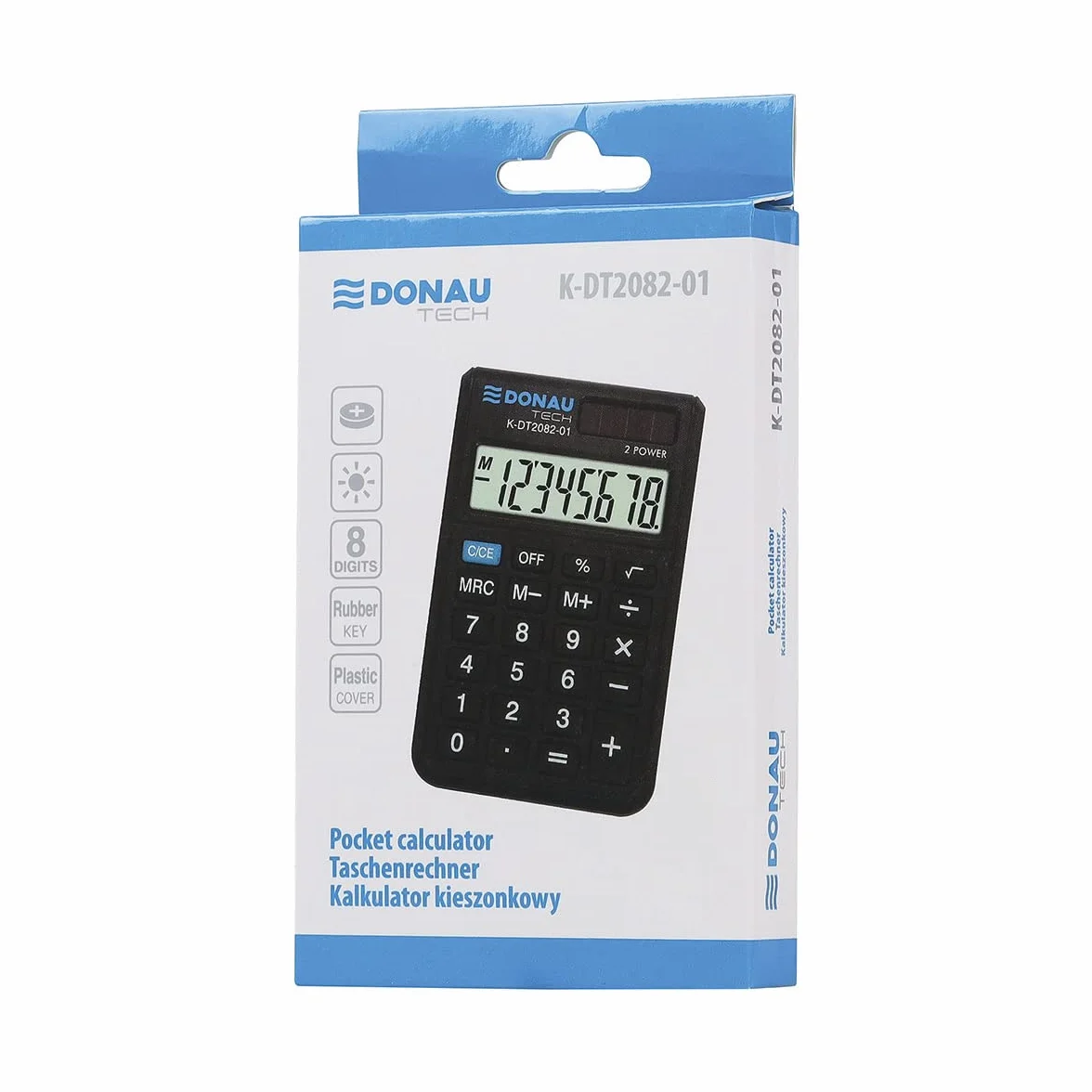 Calculatrice de Poche DONAU Tech K-DT2082-01 8 Chiffres Double Alimentation Design Compact Noir 97x60x11mm