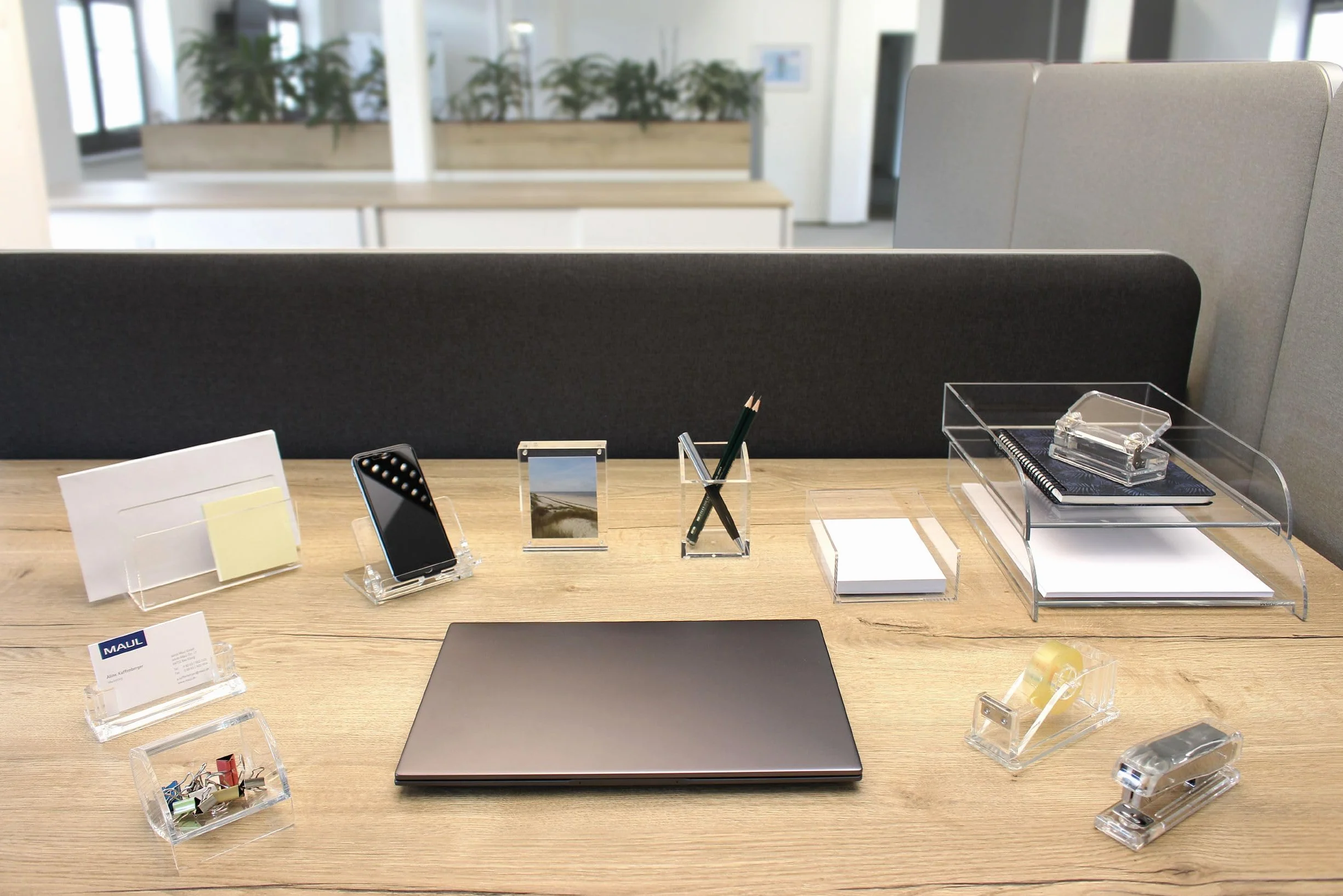 MAUL Porte Carte en Acrylique, Organiseur Bureau 2 Compartiments Transparent