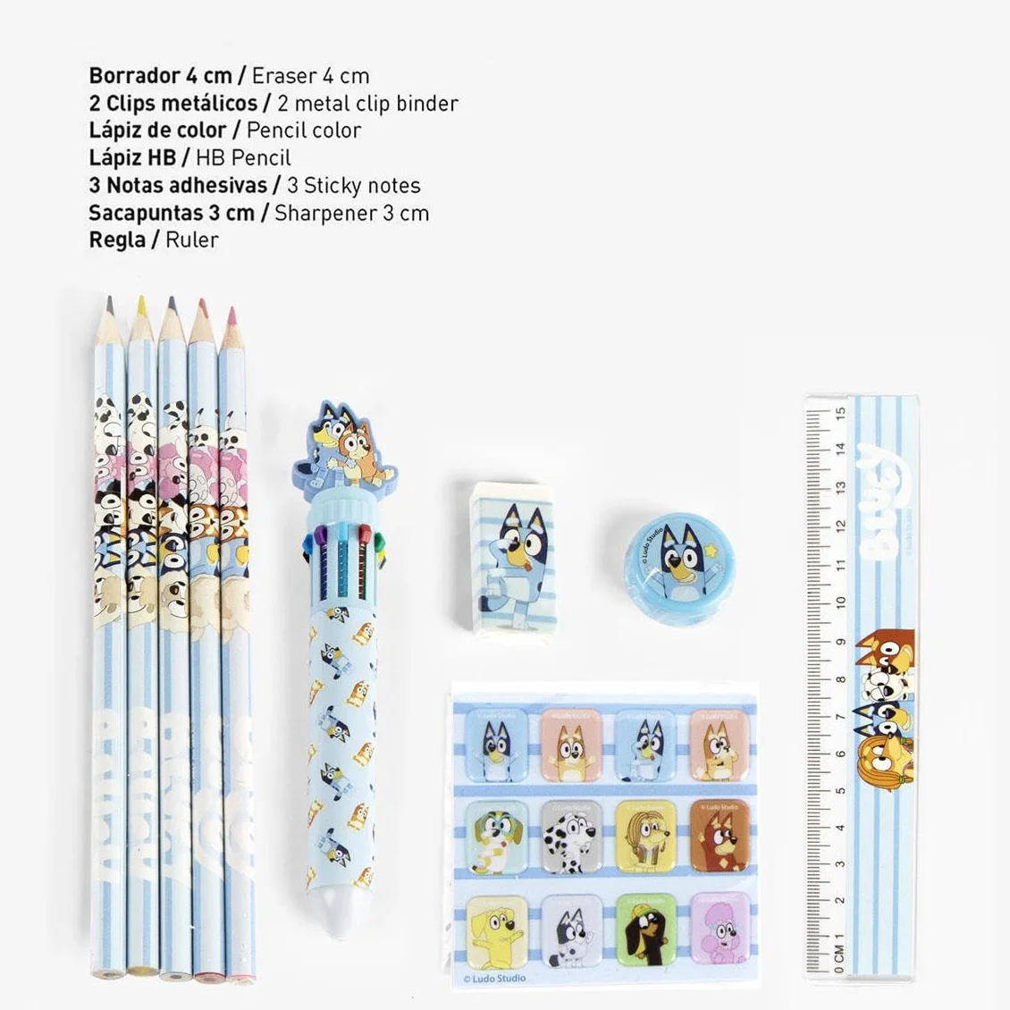 CERDÁ LIFE'S LITTLE MOMENTS Set de Papeterie Scolaire Eva Bluey - Trousse Enfants avec Crayons de Couleur, Marqueurs