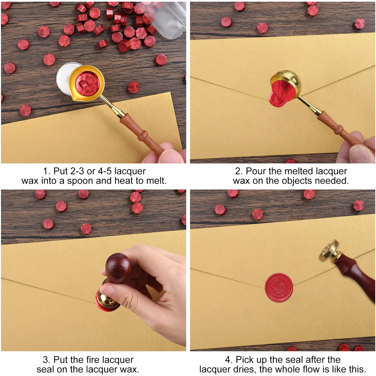 ASTARON 300 perles de cire pour cachet, kit avec cuillère pour invitations et emballages