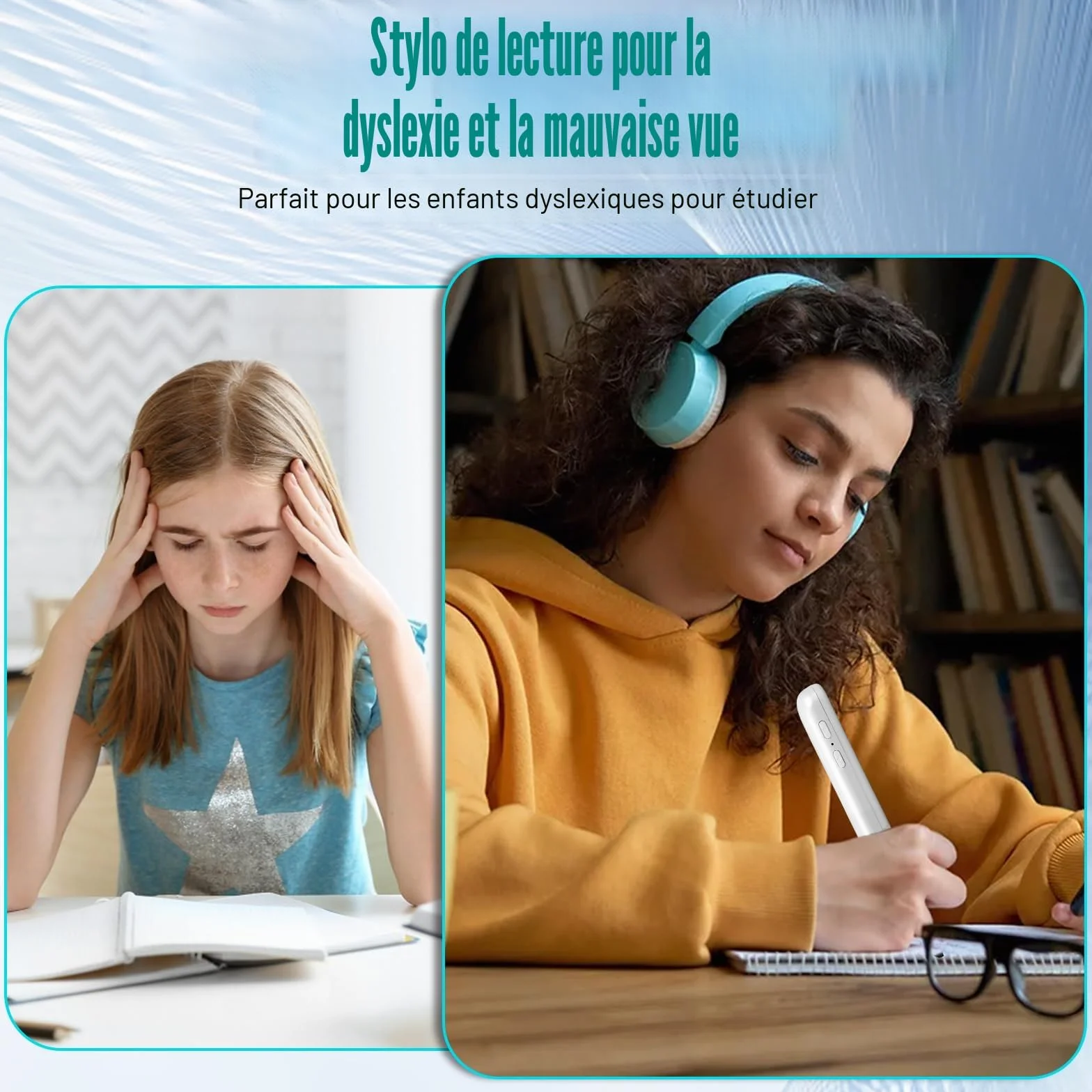 Stylo de Lecture Dyslexique OCR 142 Langues Offline Scanner Traducteur Blanc
