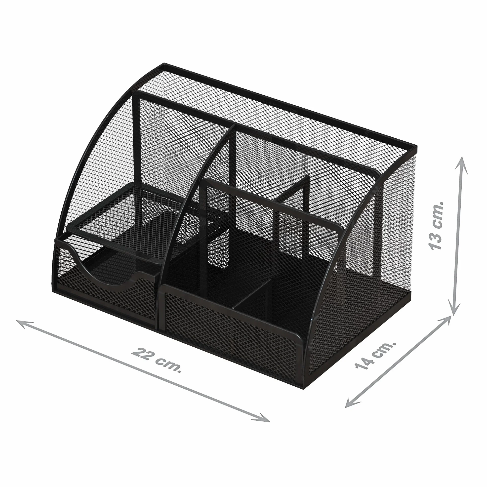 Detectalia Organisateur de Bureau Porte-crayons Tiroir Maille Métallique 6 Compartiments Noir